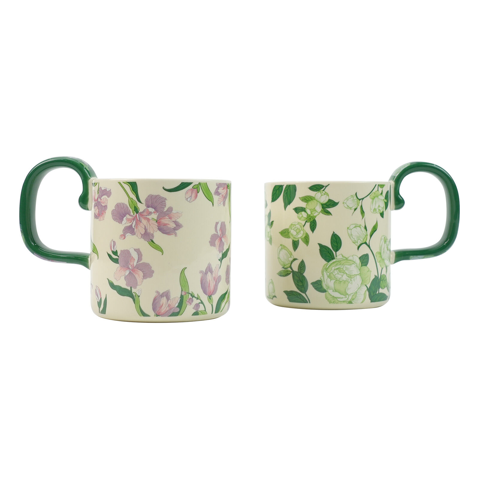 V274-HA-LA-P0024826-MUT-222388-00 2X High-Fired Ceramic Porcelain Mug Set with Lid 400ml Vintage Floral Tea Spoon GREEN - Image 1