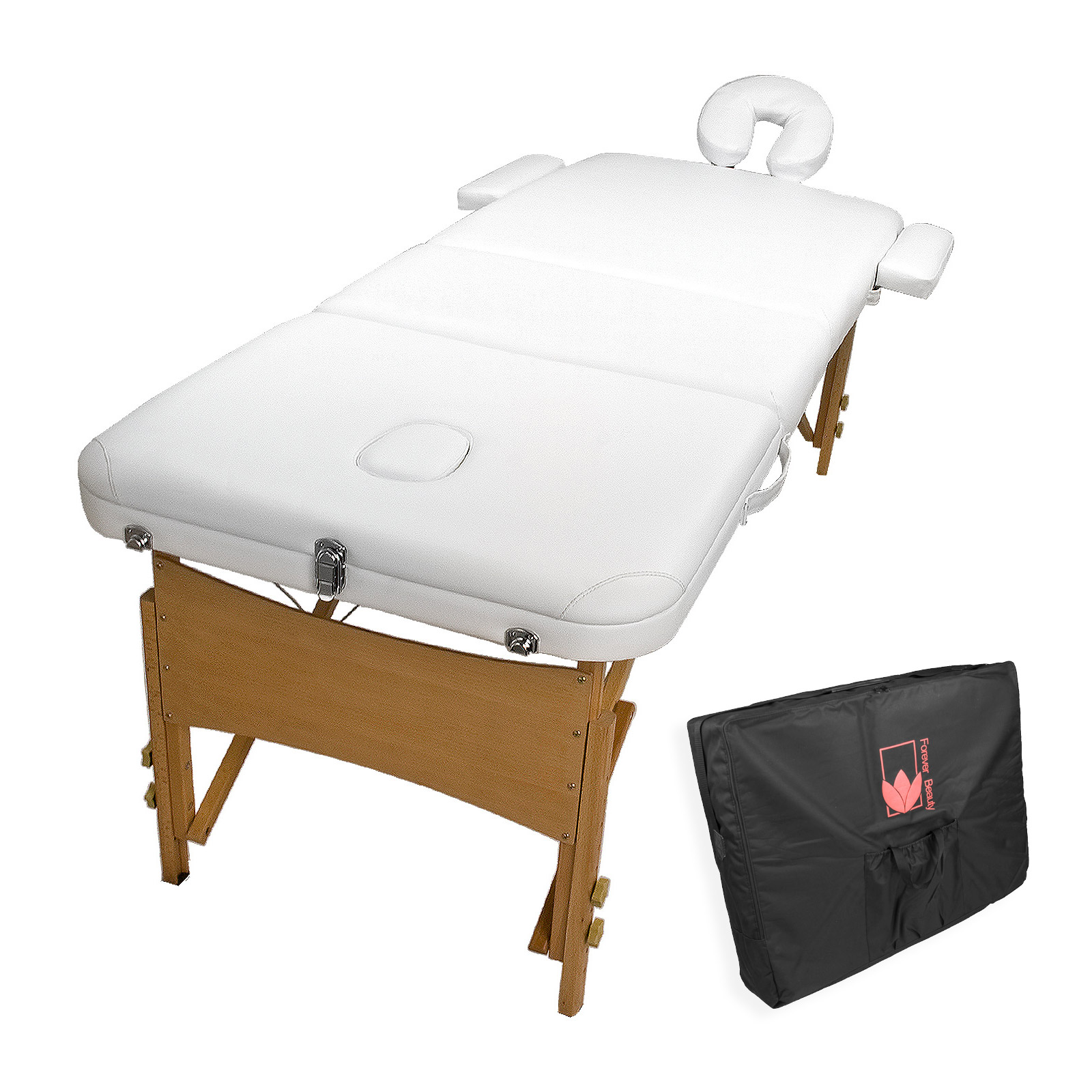 V274-MT-WHITE-MT-WHITE-00 Wooden Portable Beauty Massage Table Bed 3 Fold 70cm WHITE - Image 1