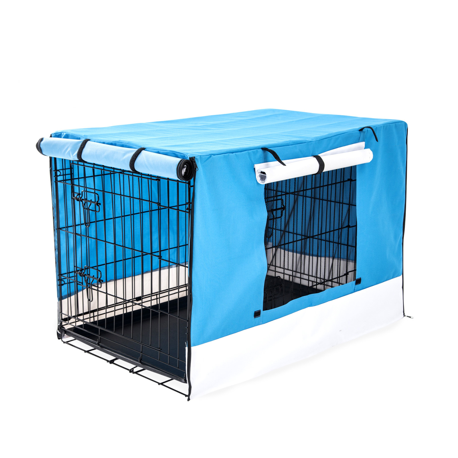 V274-PET-WCCV36-BU-PET-WCCV36-BU-00 Wire Dog Cage Foldable Crate Kennel 36in with Tray + BLUE Cover Combo - Image 1