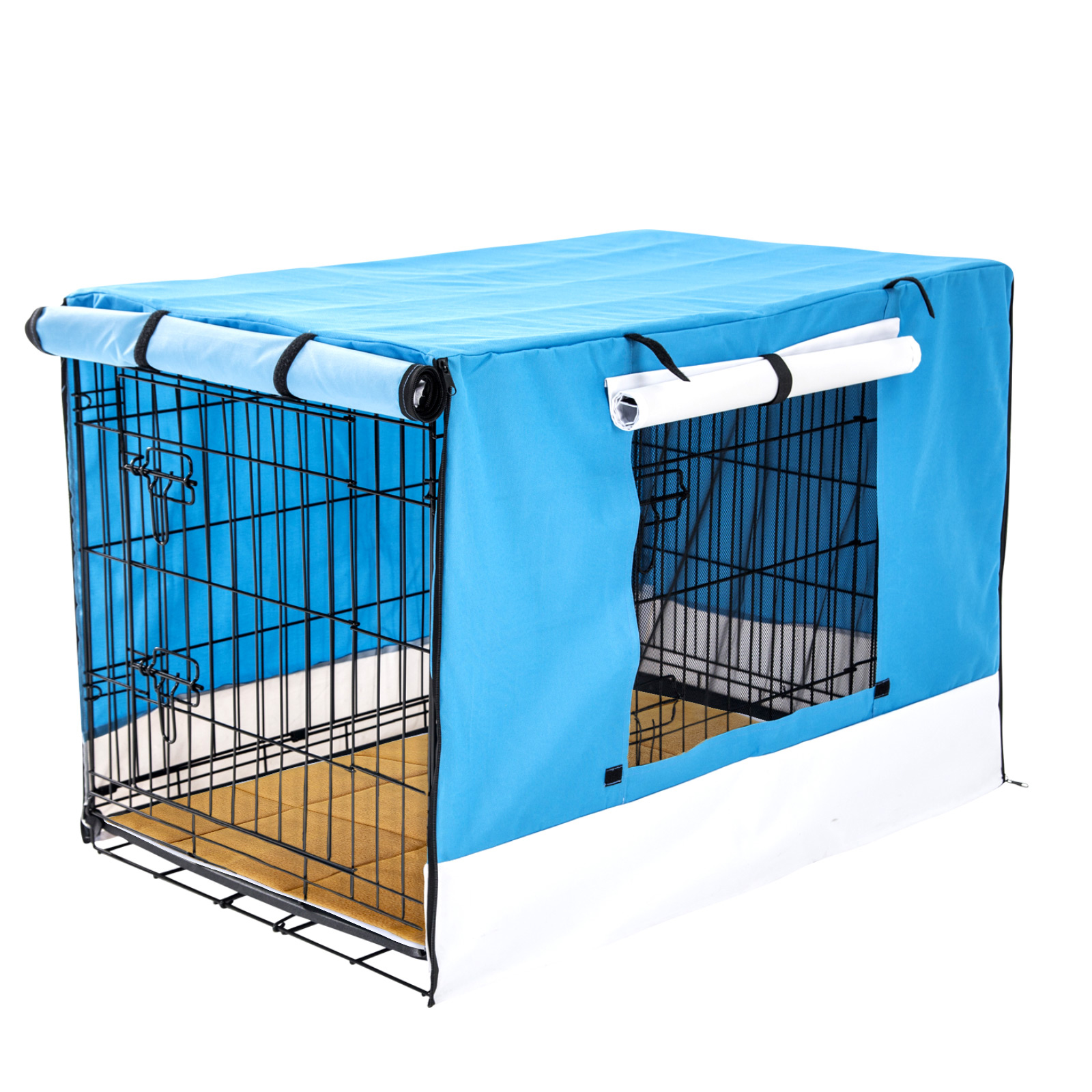 V274-PET-WCCVCU48-BU-PET-WCCVCU48-BU-00 Wire Dog Cage Crate 48in with Tray + Cushion Mat + BLUE Cover Combo - Image 1