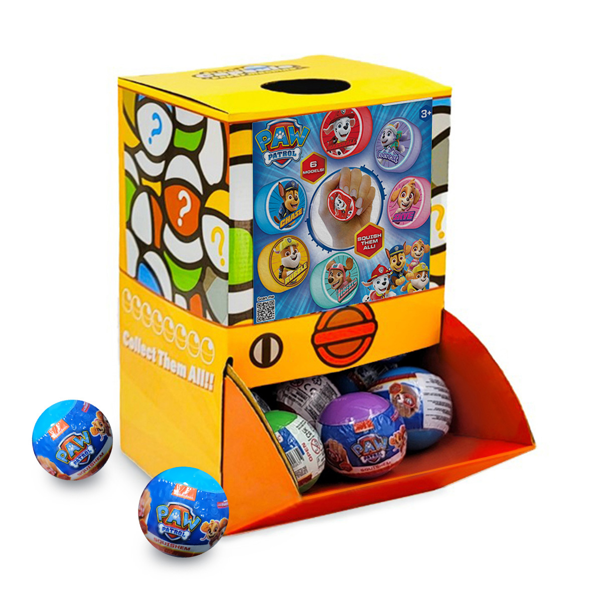 V274-TOY-KN-IGT-PAWSQU-50-208856-00 40X Kenisy Paw Patrol Squishy Toy Capsules 50mm Collectible Gacha in Display Box - Image 1