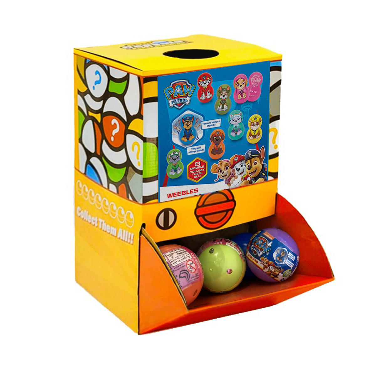 V274-TOY-KN-IGT-PAWWEB-50-208857-00 40X Paw Patrol Weebles Dog Toy Capsules 50mm Collectible Gacha in Display Box - Image 1