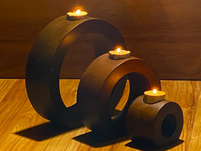 V277-LAYA12CANDLE-84139-00 Candle holder set of 3 concentric wooden designed stye - Image 1