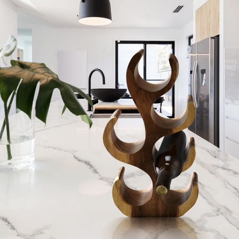 V277-LAYA6BOTTLERACK-il_794xN.4222702252_1hzm-00 wooden Wine Rack Carved Wood 6 bottle Wine Storage-Acacia Wood handcrafted - Image 1