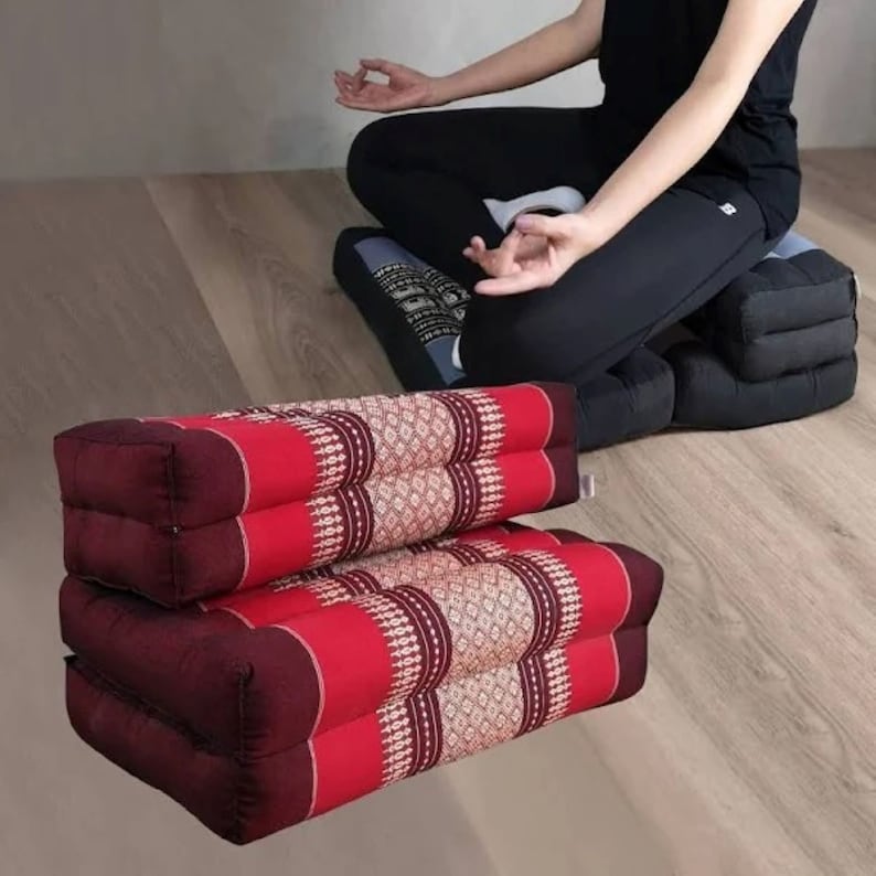 V277-MDGMCS-190254-00 Mothers day gift Meditation Cushion Set RED Medium Size-RED3-Fold Zafu - Image 1