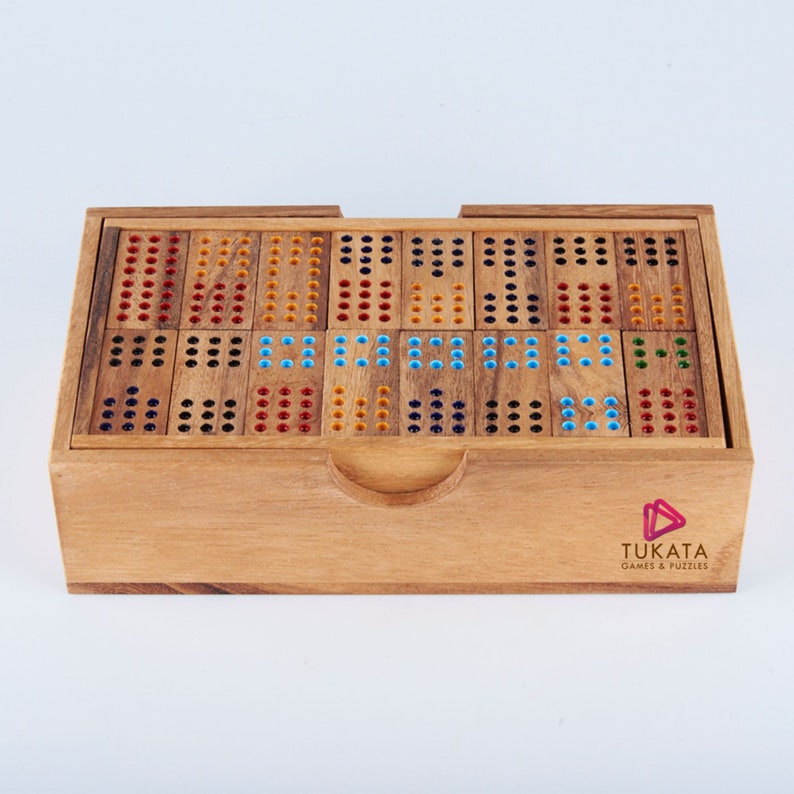 V277-WDHSHDG-190275-00 Wooden Domino Game Set Handmade Dominoes in Gift box - Image 1