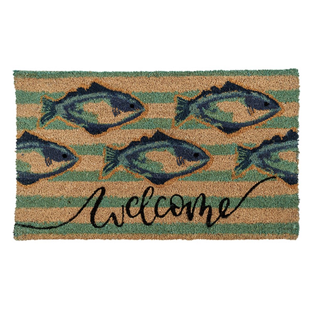 V278-2-X-63183-FISH-MAT-66461-00 YES4HOMES 2 x Doormat for Front Door Entryway Cursive Natural Coconut Coir Floor Outdoor mat - Image 1