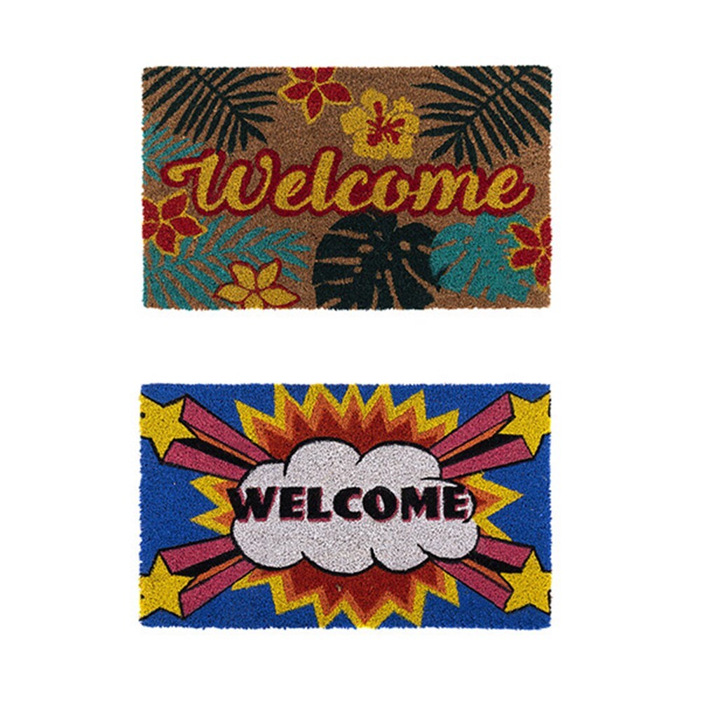 V278-2-X-66724-WELCOME-MAT-L-67864-00 YES4HOMES 2 x Doormat for Front Door Entryway Cursive Natural Coconut Coir Floor mat Outdoor 45x75cm - Image 1