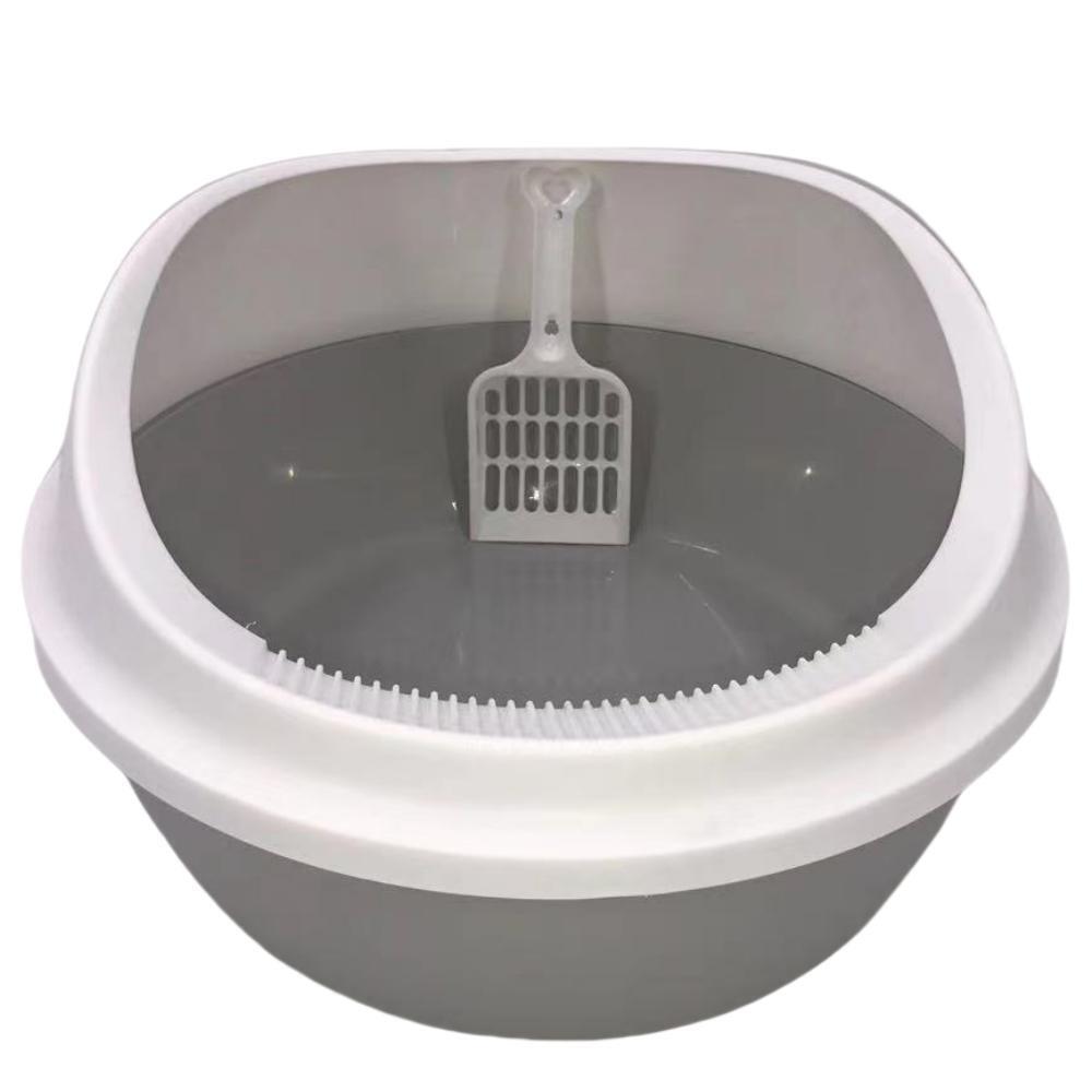 V278-89873-ROUND-LITTER-TRAY-174899-00 YES4PETS 2 x Grey Round Portable Cat Toilet Litter Box Tray with Scoop - Image 1