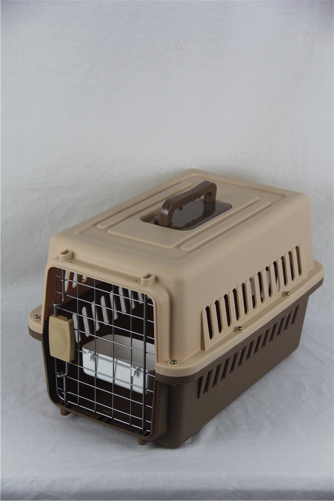 V278-AA1-BROWN-85572-00 YES4PETS Small Dog Cat Rabbit Crate Pet Carrier Airline Cage With Bowl and Tray-Brown - Image 1