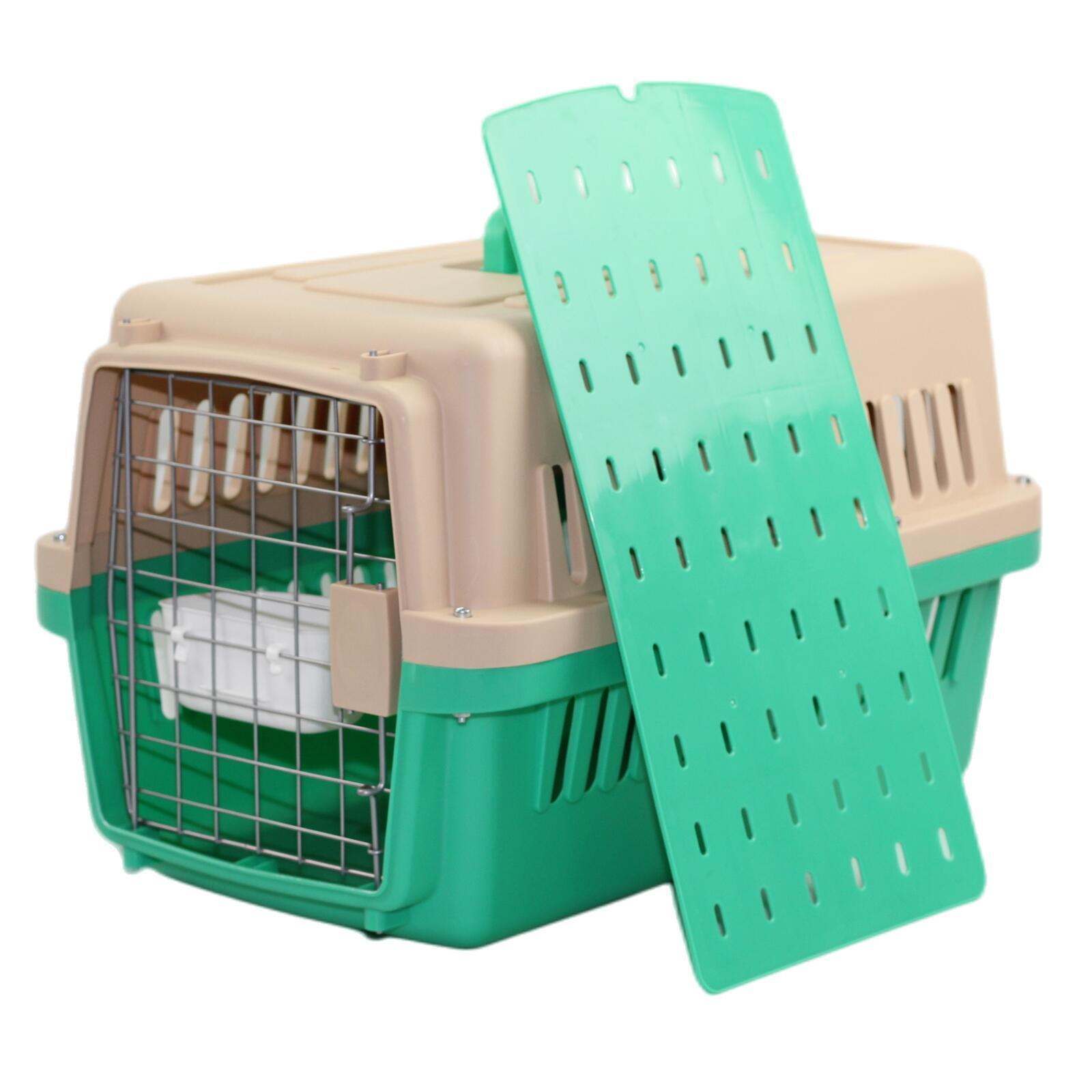 V278-AA1-GREEN-BOWL-TRAY-AA1-GREEN-BOWL-TRAY-00 YES4PETS Small Dog Cat Crate Pet Airline Carrier Cage With Bowl and Tray-Green - Image 1