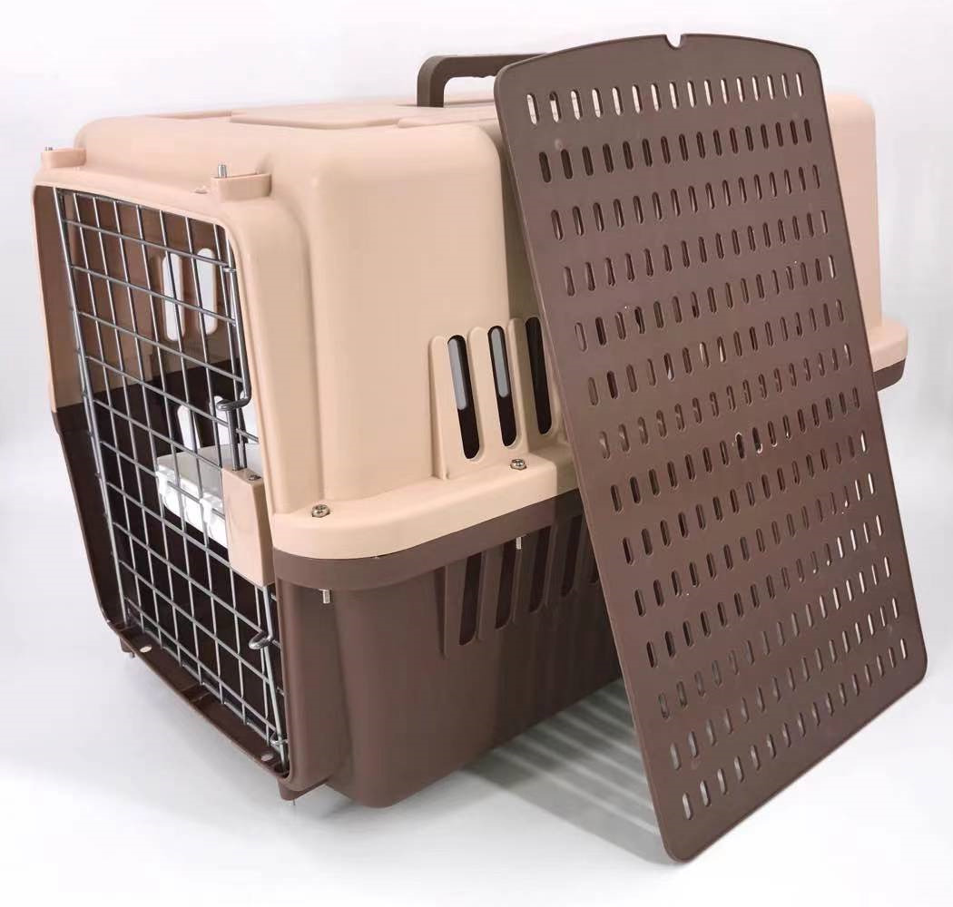 V278-AA3_BROWN-85618-00 YES4PETS Large Airline Dog Cat Crate Pet Carrier Cage With Tray And Bowl Brown - Image 1