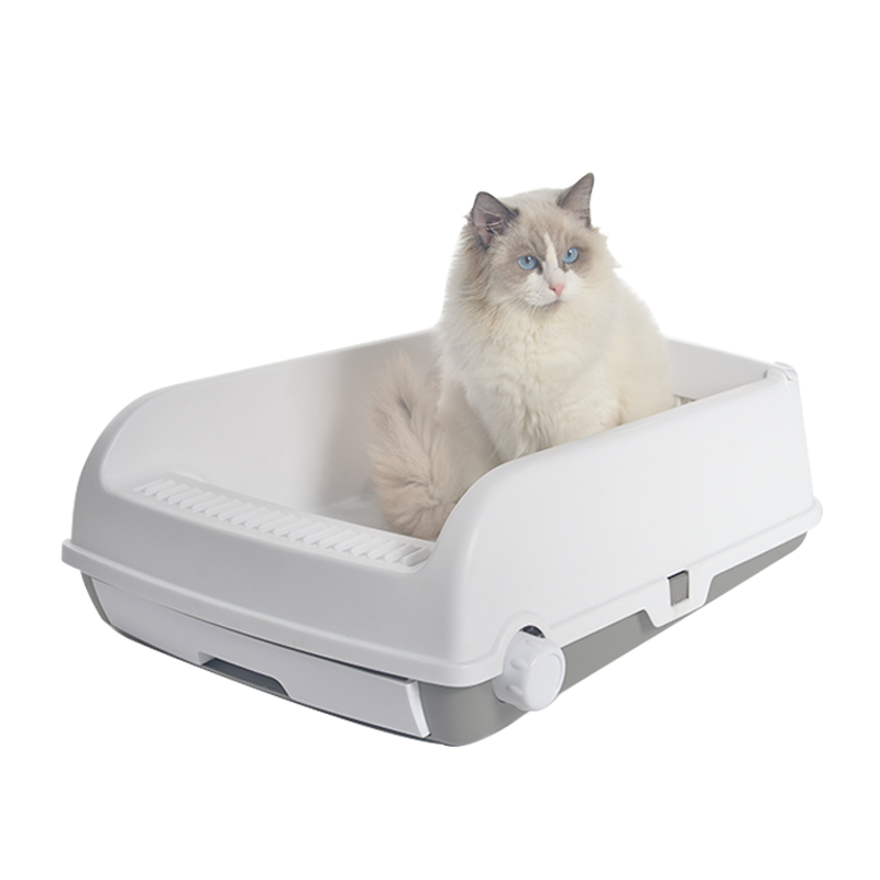 V278-AT1003-WHITE-67840-00 YES4PETS Large Cat Litter Tray Box Kitty Toilet with Rack Scoop Drawer-Style Cleaning Box White - Image 1