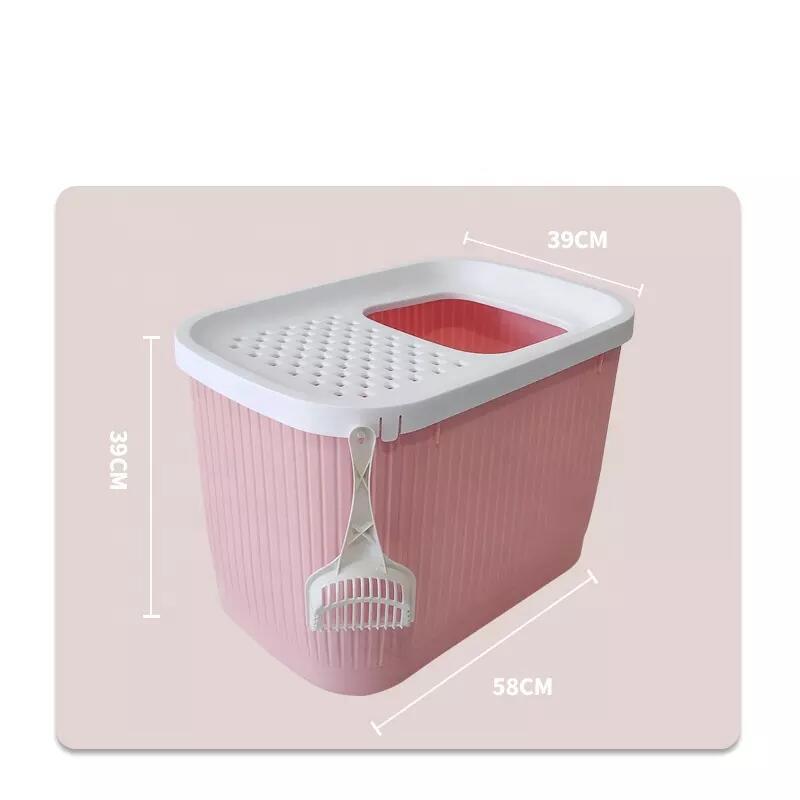 V278-AT1007-PINK-67839-00 YES4PETS XXL Top Entry Cat Litter Box No Mess Large Enclosed Covered Kitty Tray Pink - Image 1
