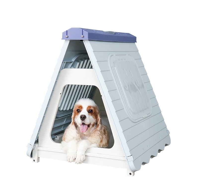 V278-AT2001-DOG-HOUSE-BLUE-66893-00 YES4PETS Small Foldable Plastic Pet Dog Puppy Cat House Kennel Blue - Image 1