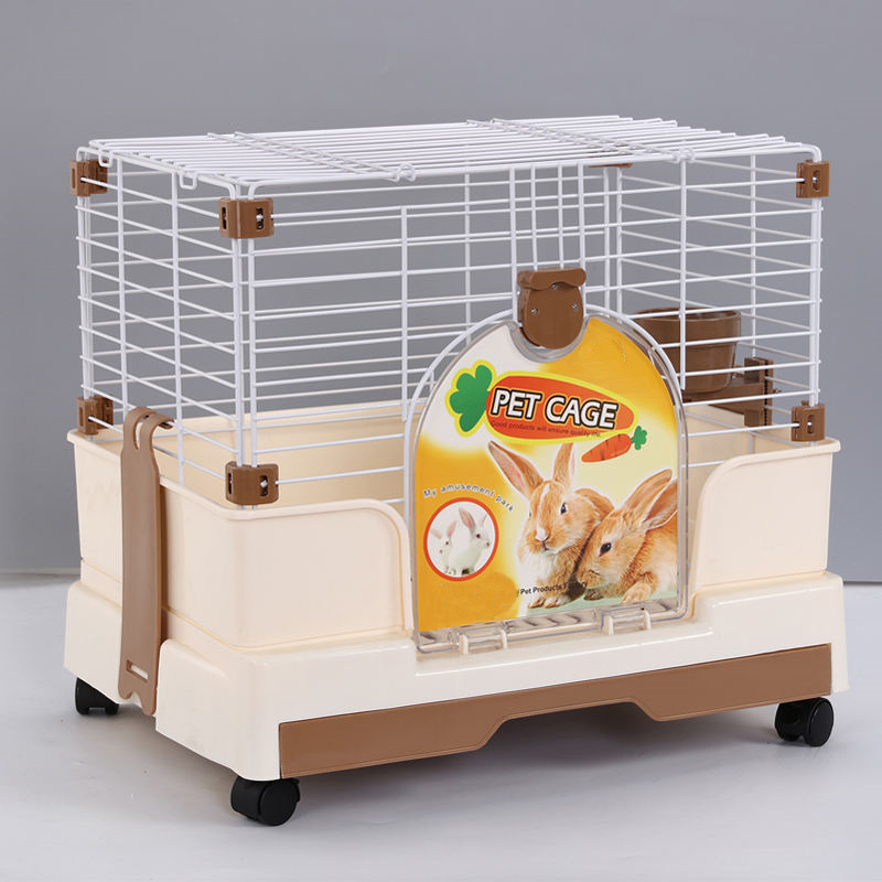 V278-BP205-BROWN-69633-00 YES4PETS Small Brown Pet Rabbit Cage Guinea Pig Crate Kennel With Potty Tray And Wheel - Image 1