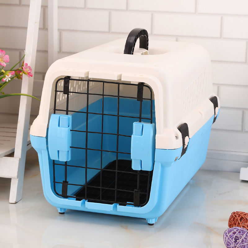 V278-BP270-CARRIER-S-BLUE-69495-00 YES4PETS Small Portable Plastic Dog Cat Pet Pets Carrier Travel Cage With Tray-Blue - Image 1