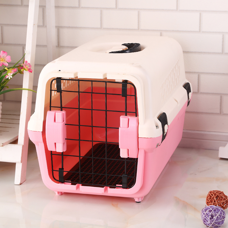 V278-BP274-CARRIER-M-PINK-65558-00 YES4PETS Medium Portable Plastic Dog Cat Pet Pets Carrier Travel Cage With Tray-Pink - Image 1