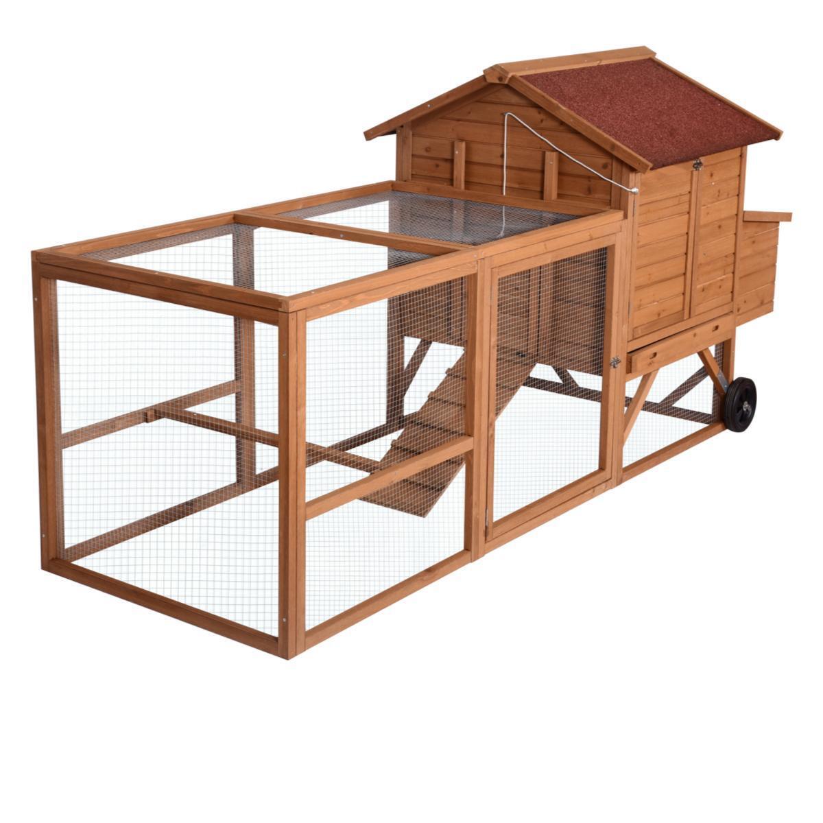V278-CC435-433-BOHE-B01-184054-00 YES4PETS 248 cm XL Chicken Coop Rabbit Hutch Ferret Hen Guinea Pig House With Wheels - Image 1