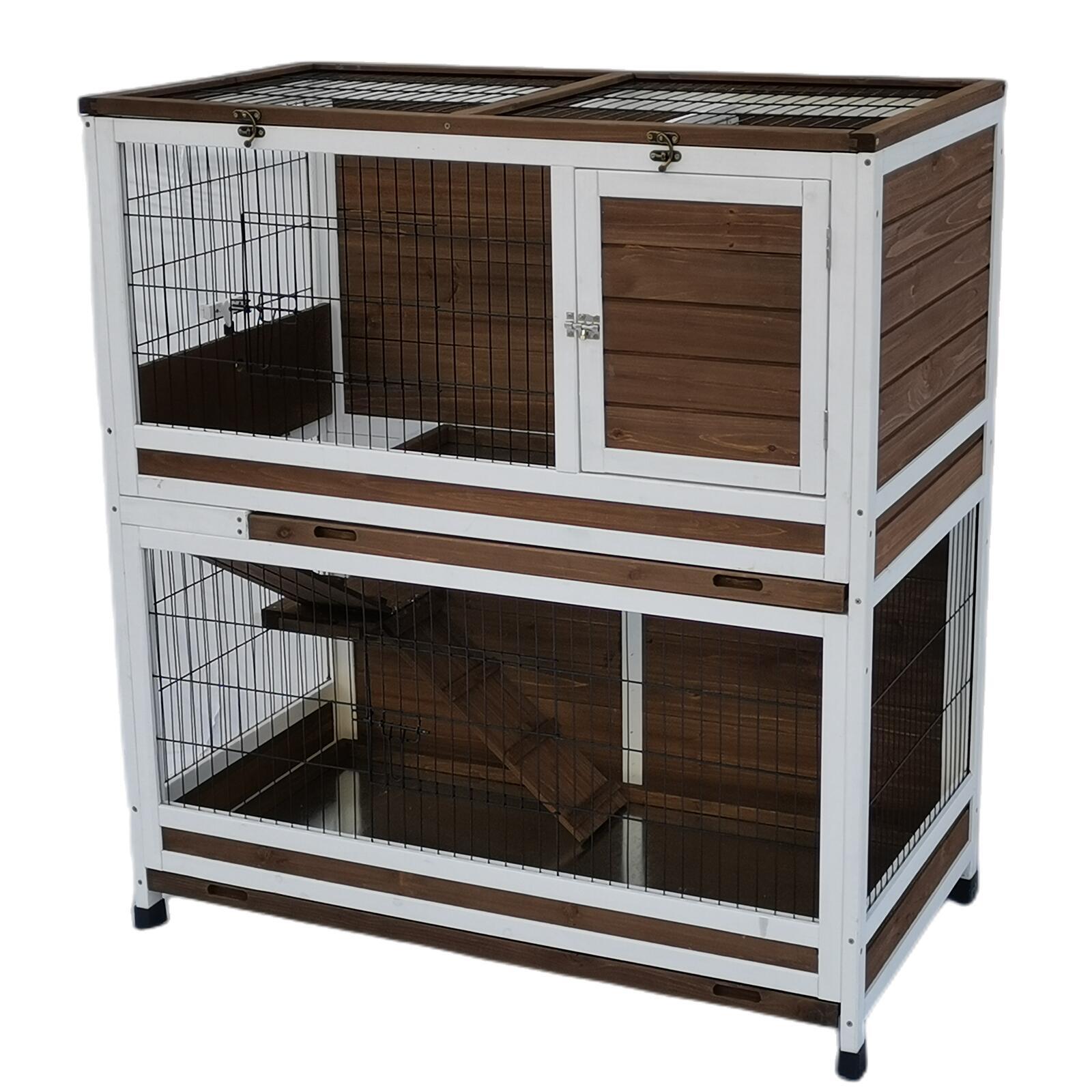 V278-D-1075-PET-CAGE-87406-00 YES4PETS 118 cm XL Double Storey Rabbit Hutch Guinea Pig Cat Cage , Ferret cage Cat W Pull Out Tray - Image 1