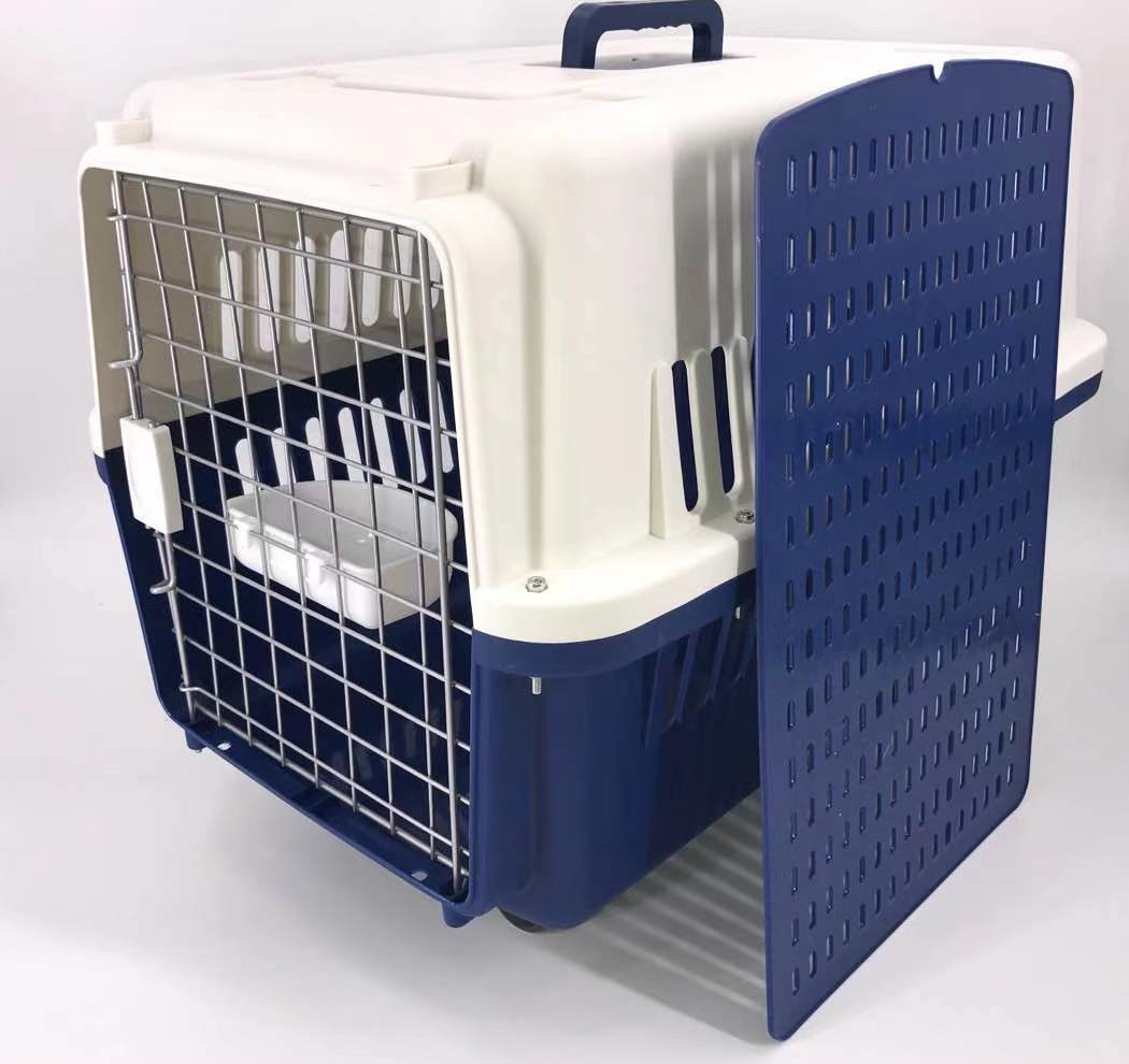 V278-FC-0005BOWLTRAYWHEEL-NAVY-67785-00 YES4PETS Navy XXXL Dog Puppy Cat Crate Pet Carrier Cage W Tray, Bowl & Removable Wheels - Image 1