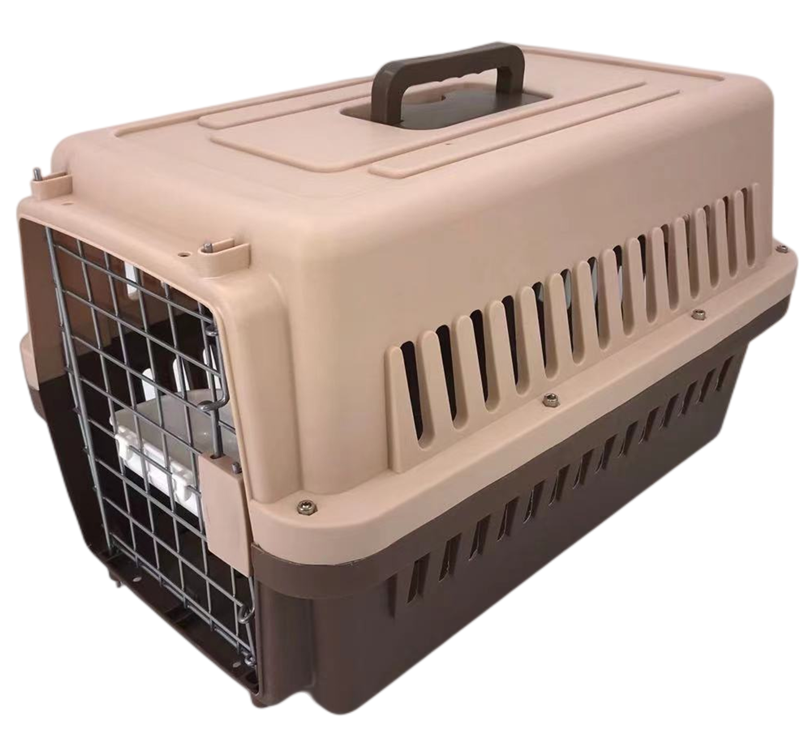 V278-FC-610-W-BOWL-TRAY-BROWN-66392-00 YES4PETS New Medium Dog Cat Rabbit Crate Pet Carrier Cage With Bowl & Tray Brown - Image 1