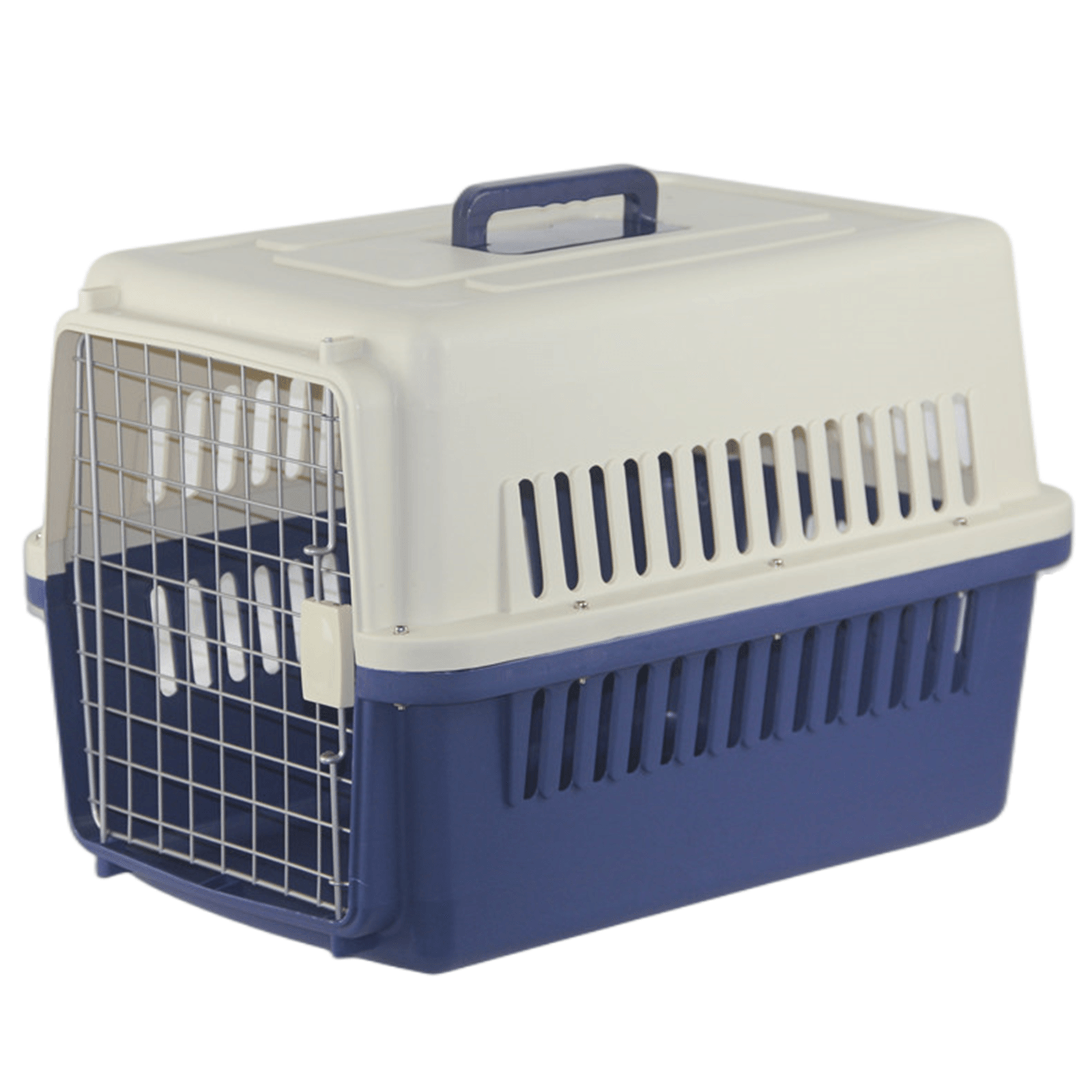 V278-FC-610-W-BOWL-TRAY-NAVY-66389-00 YES4PETS New Medium Dog Cat Rabbit Crate Pet Airline Carrier Cage With Bowl & Tray Dark Blue - Image 1