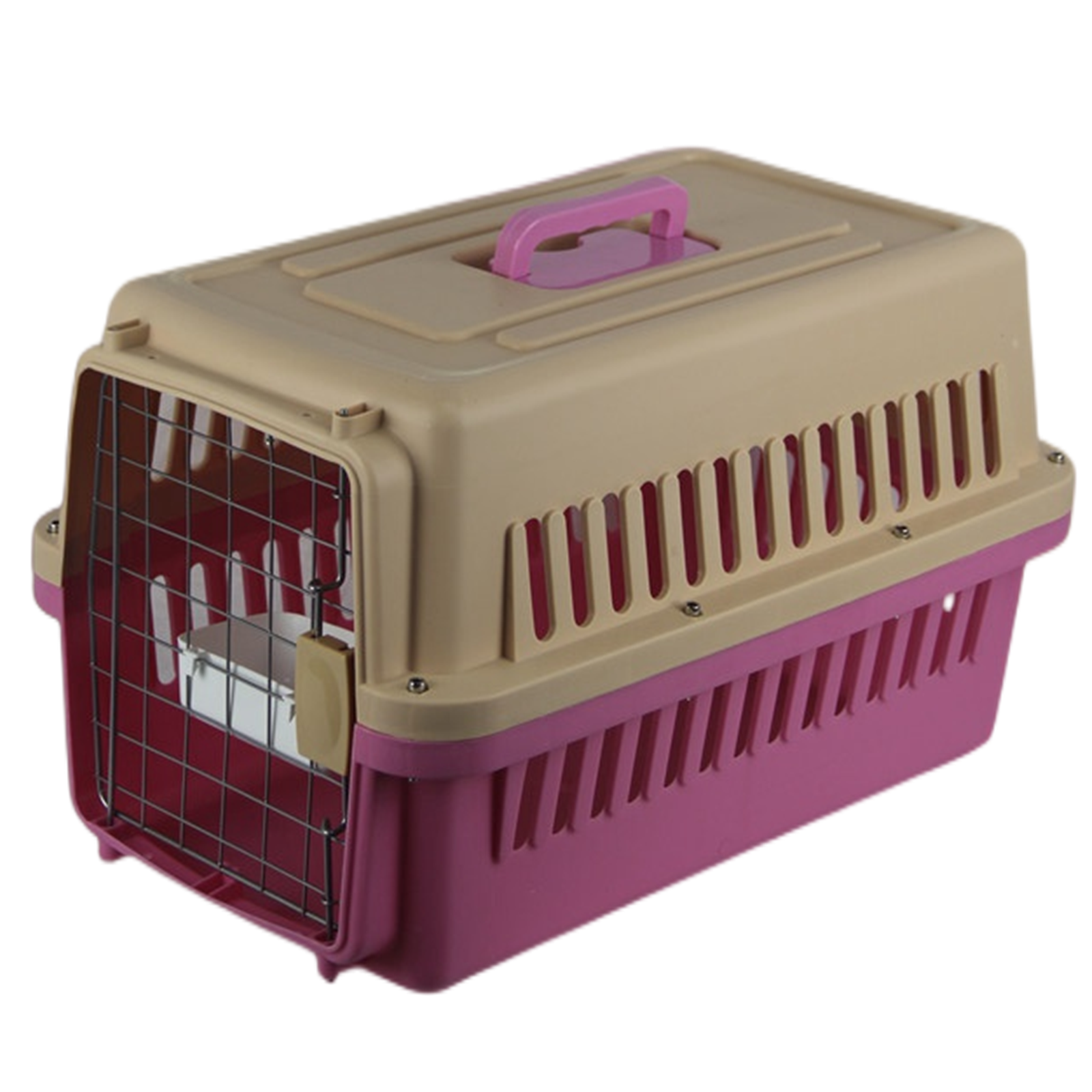 V278-FC-610-W-BOWL-TRAY-PINK-66390-00 YES4PETS New Medium Dog Cat Rabbit Crate Pet Airline Carrier Cage With Bowl & Tray Pink - Image 1