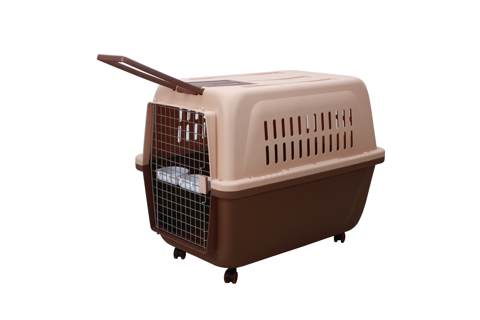V278-HKX-0004-BROWN-66397-00 YES4PETS Large Plastic Kennels Pet Carrier Dog Cat Cage Crate With Handle and Wheel Brown - Image 1