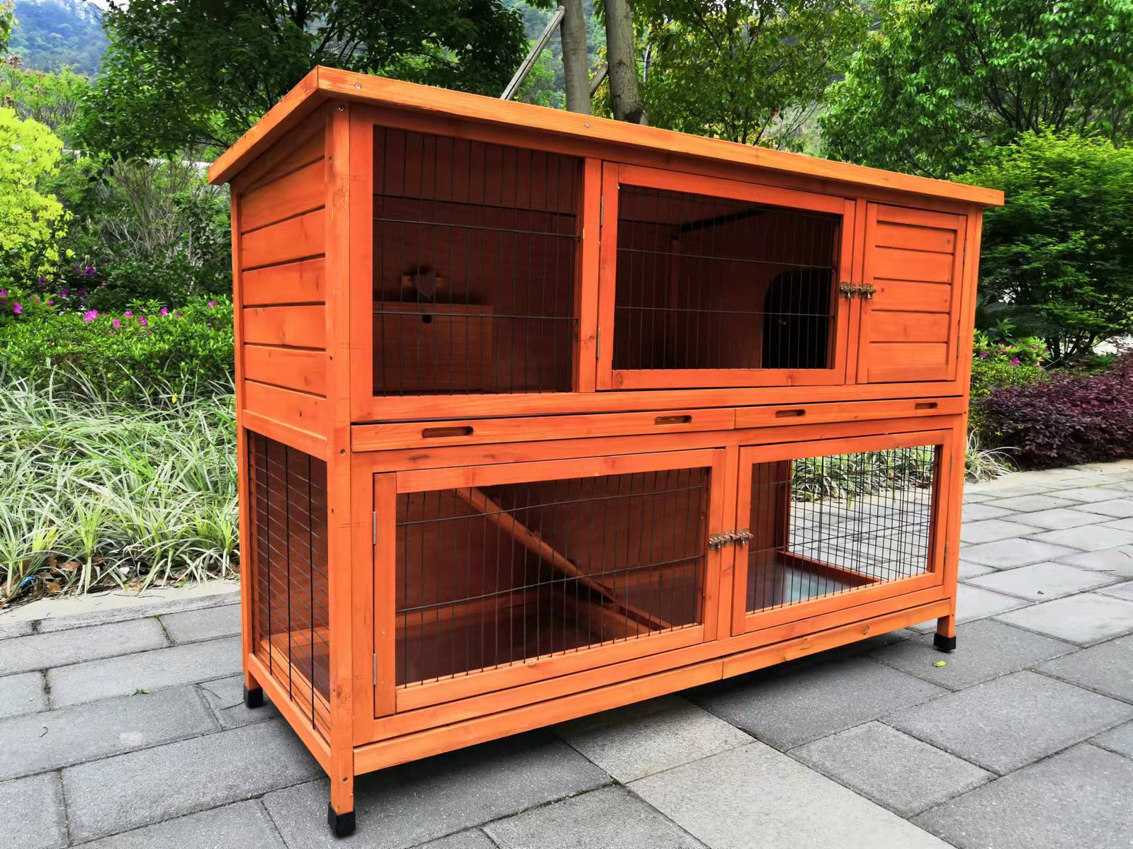 V278-IRIS-69472-00 YES4PETS 150 cm XXL Double Storey Rabbit Hutch Guinea Pig Ferret Cage Cat House - Image 1