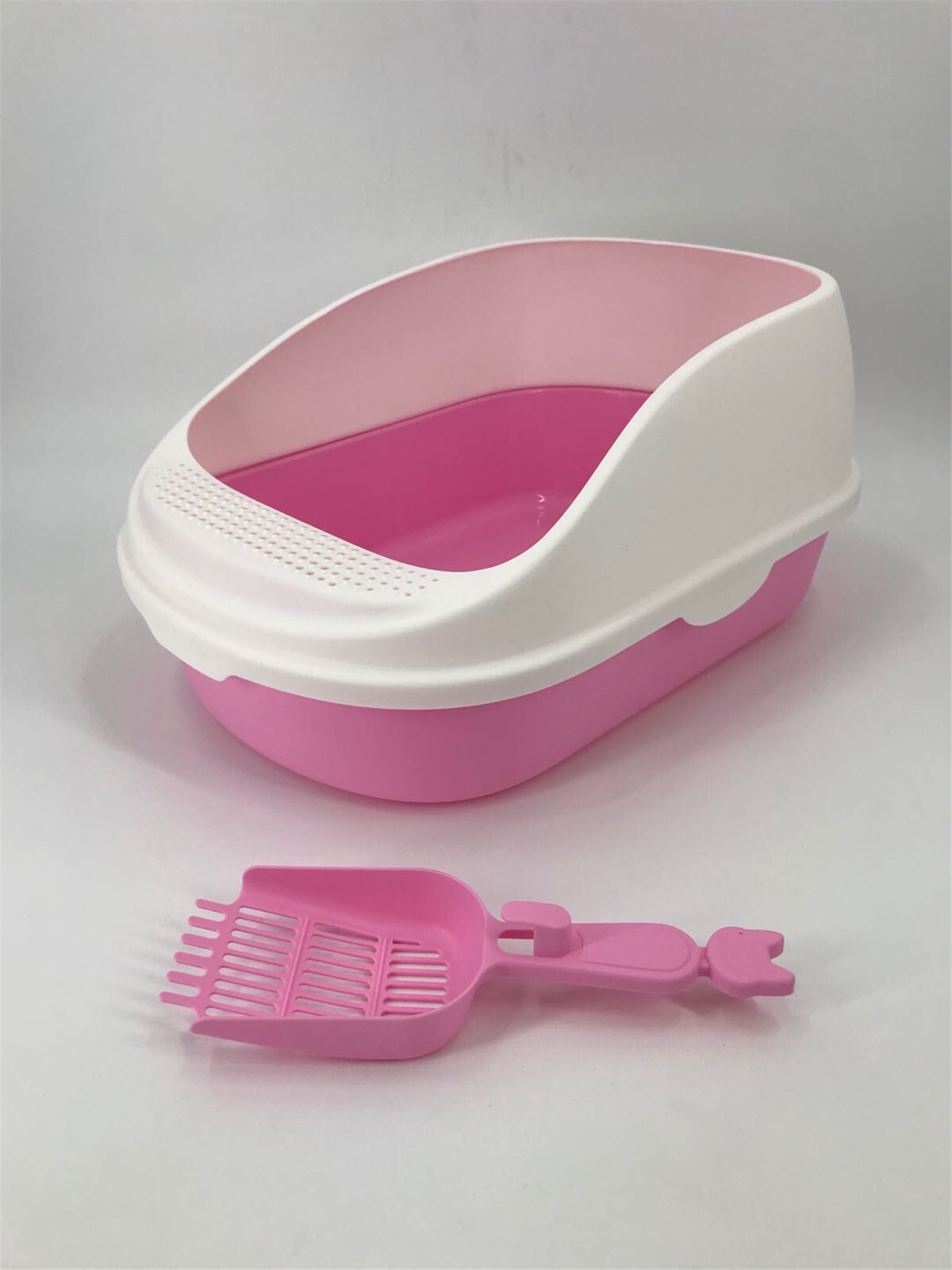 V278-MSP-0003-PINK-66358-00 YES4PETS Large Deep Cat Toilet Litter Box Tray High Wall with Scoop Pink - Image 1