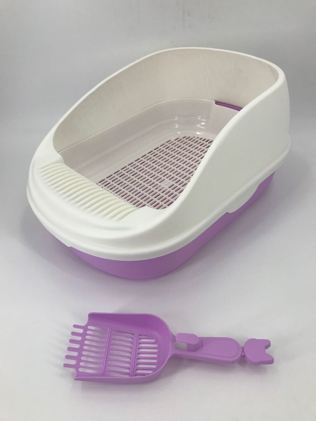 V278-MSP-004-PURPLE-W-ZW-0001-66351-00 YES4PETS Large Portable Cat Toilet Litter Box Tray with Scoop and Grid Tray Purple - Image 1