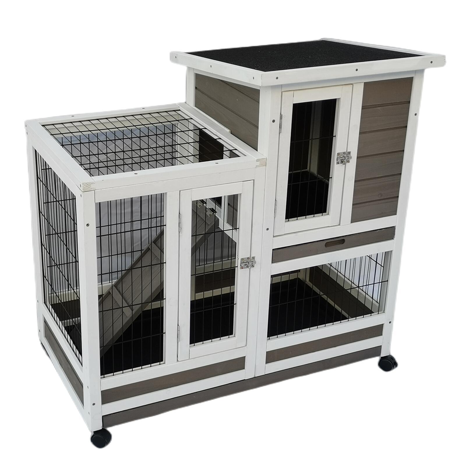 V278-PET-CAGE-940-67780-00 YES4PETS Rabbit Hutch Cat House Cage Guinea Pig Ferret Cage With Wheels - Image 1