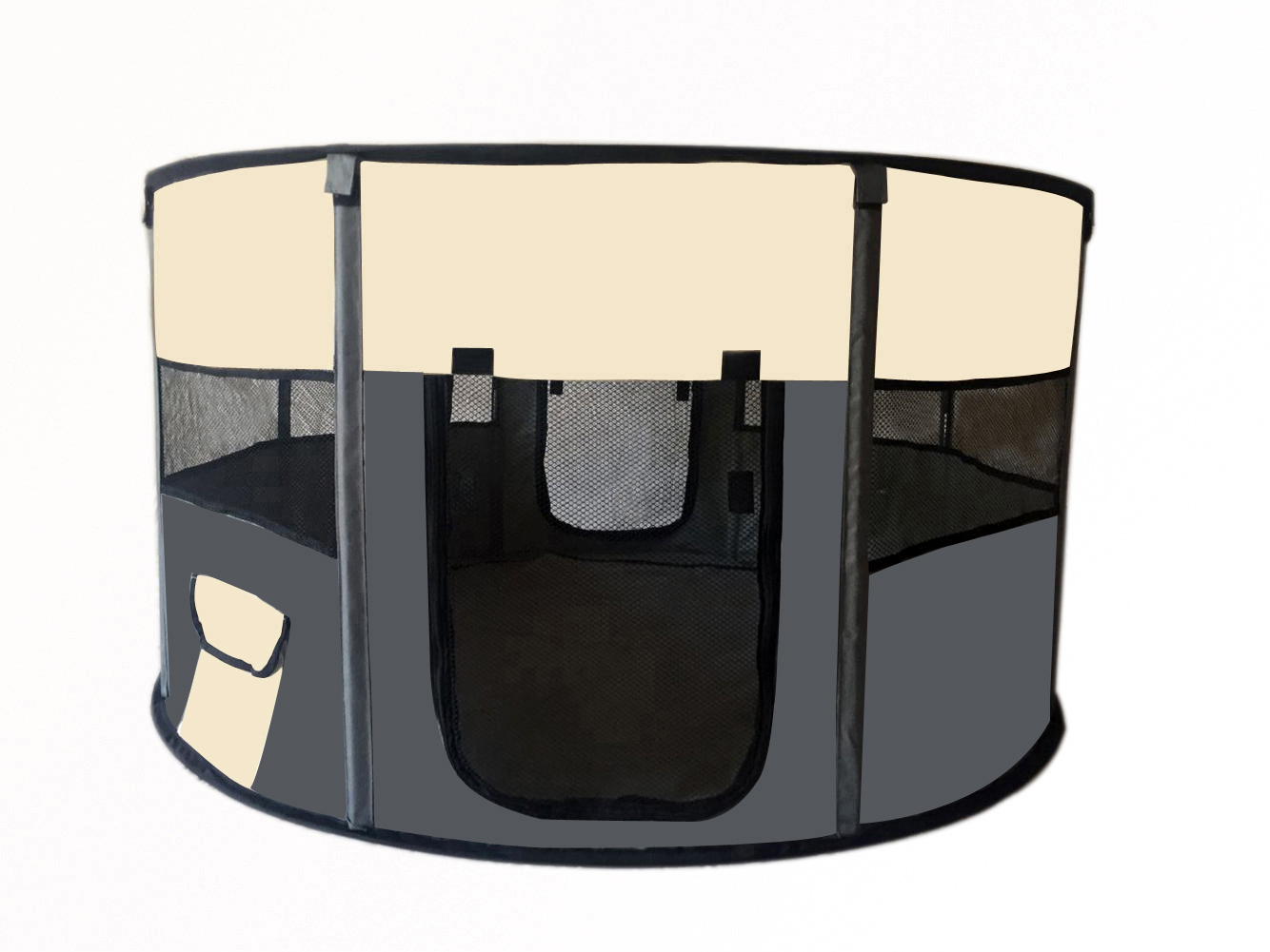 V278-SP11558_GREY-SP11558_Grey-00 Large Round Portable Soft Playpen Dog Cat Rabbit Puppy Playpen-Grey - Image 1