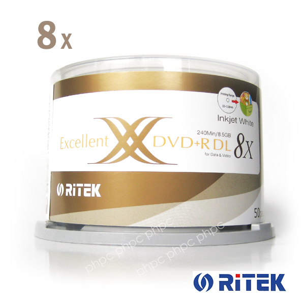 V28-BMDRITDUAL50D_R_B-01_18 Ritek Ridata DVD+R Double Layer 8x Whitetop Printable 50pcs - Image 1
