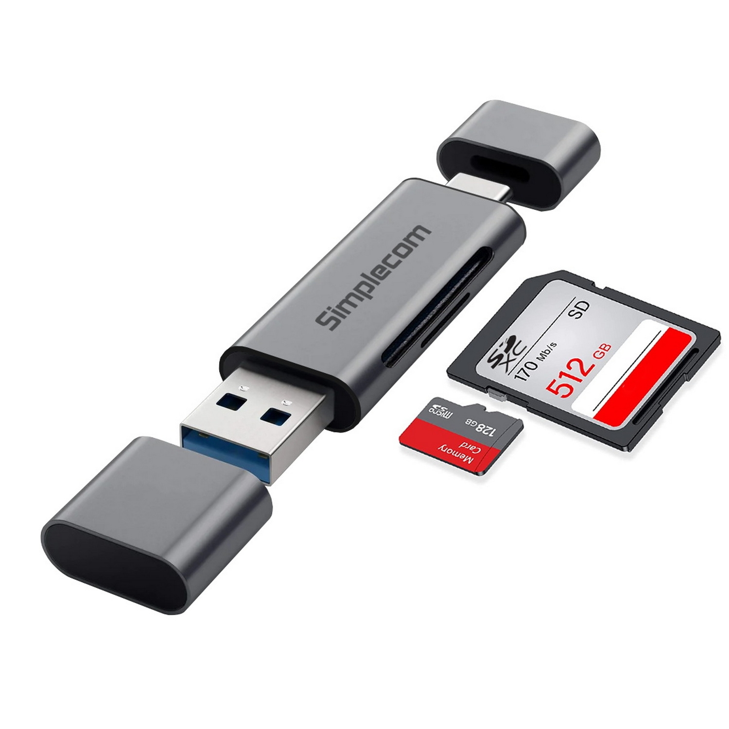 V28-CR402-cr402_1-00 Simplecom CR402 SuperSpeed USB-C and USB-A SD/MicroSD Card Reader USB 3.2 Gen 1 (USB 3.0) - Image 1
