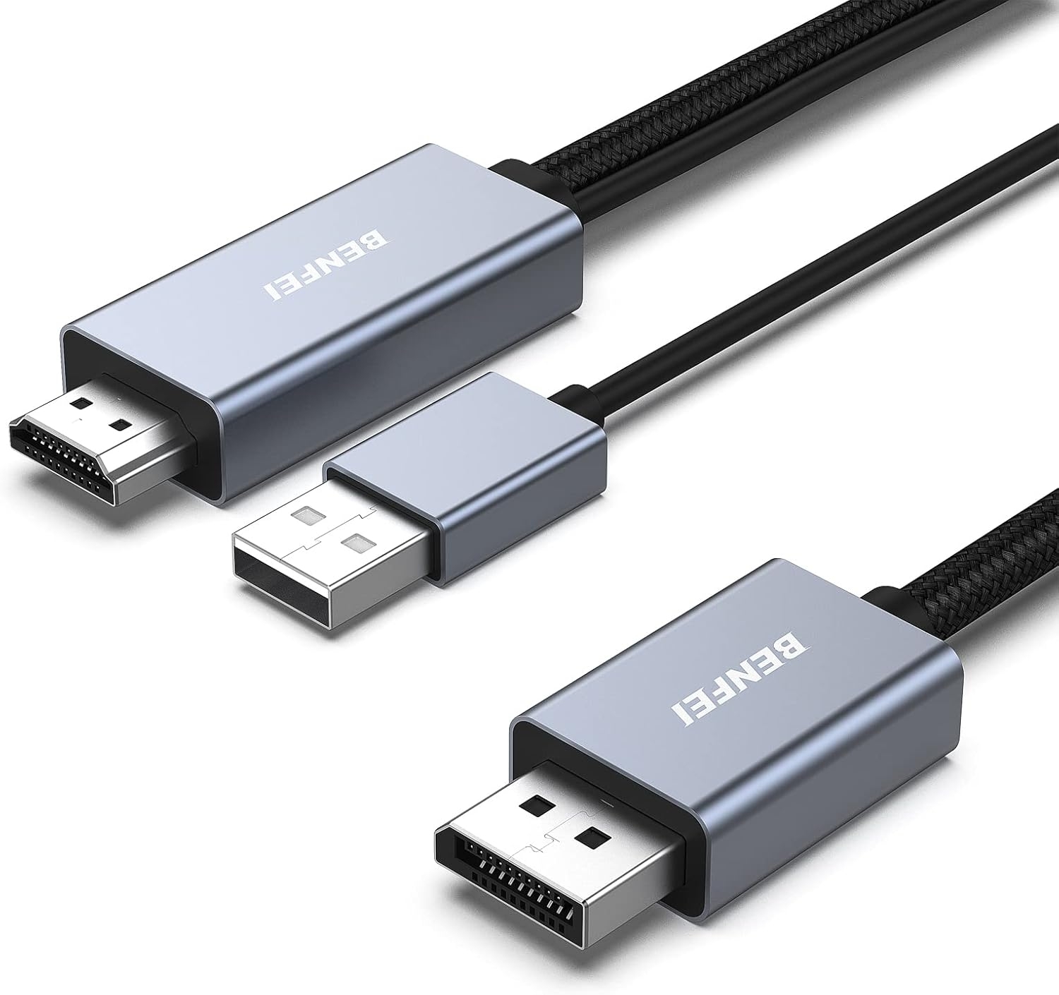 V28-ELEBEN344GY5M-202505281132-00 BENFEI 344GY-5M HDMI to DisplayPort Unidirectional 4K Active Cable with USB Powered 5M - Image 1