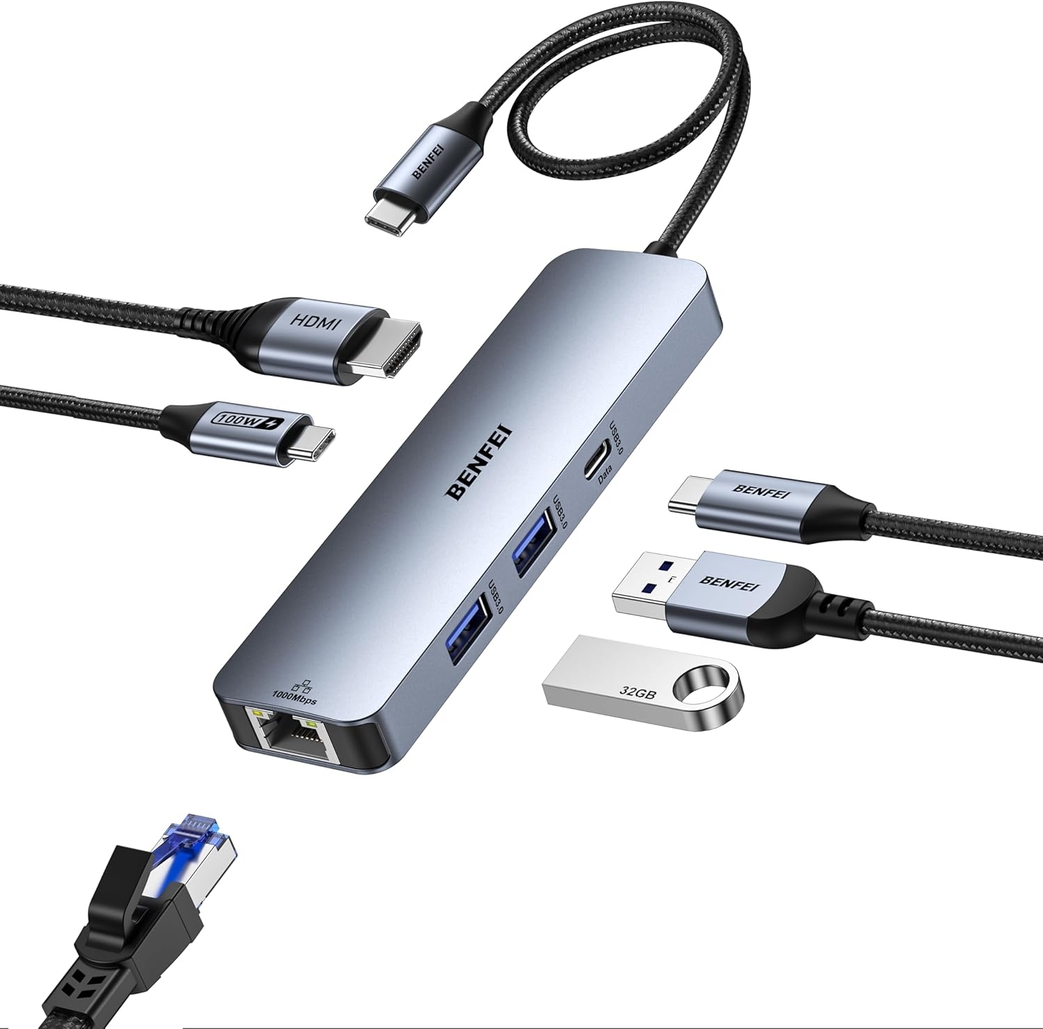 V28-ELEBEN379GY-202502281153-00 BENFEI 6-in-1 USB C Hub - Image 1