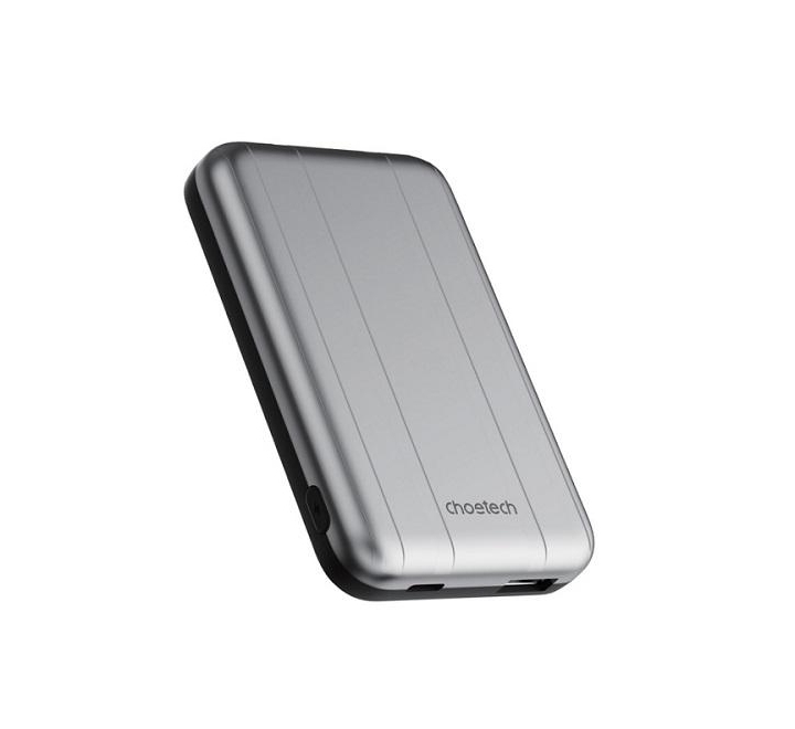 V28-ELECHOB655SL-173319-00 CHOETECH B655-SL 5000mAh Magnetic Wireless Power Bank 10W (Silver) - Image 1