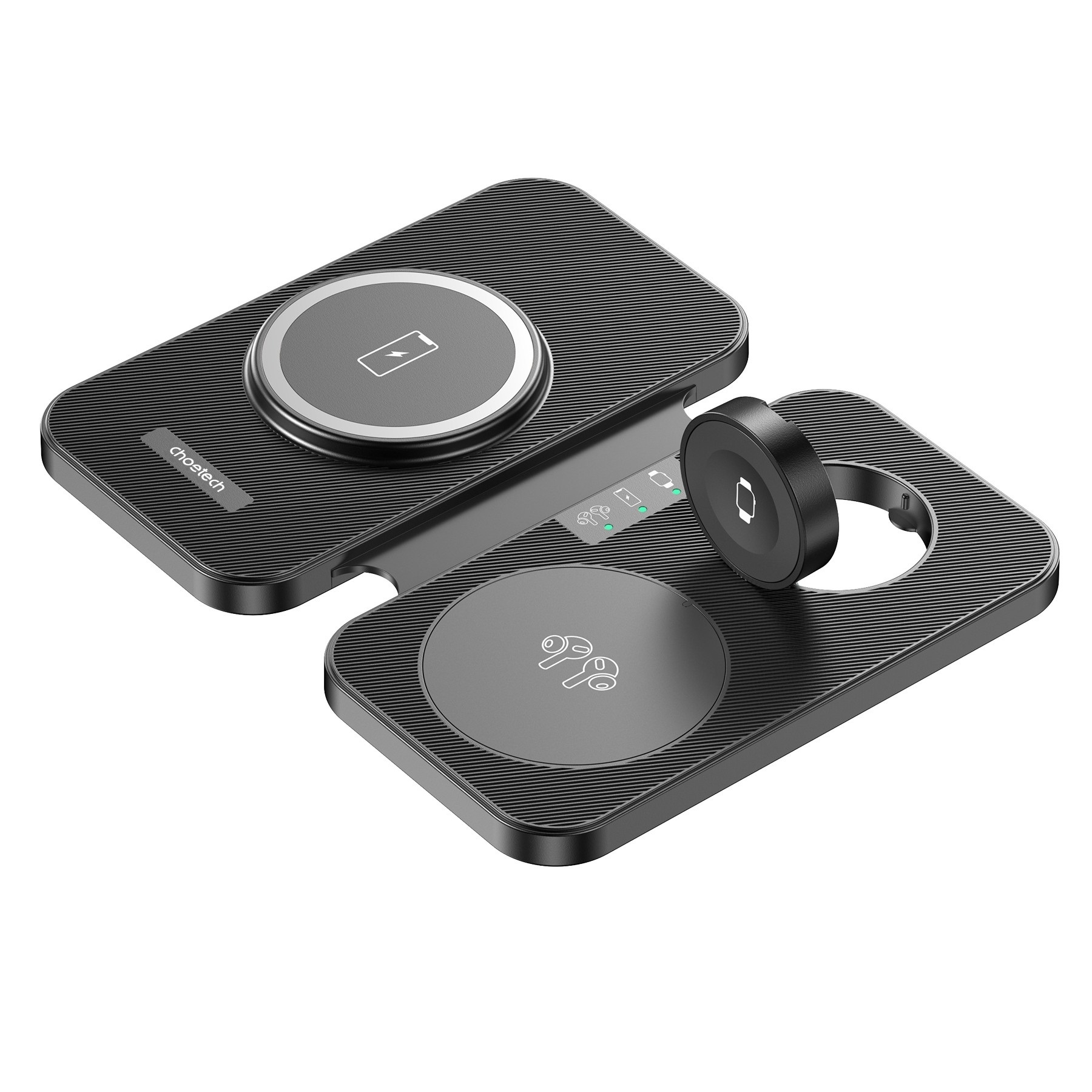 V28-ELECHOT616FBK-184108-00 CHOETECH T616-F-BK 3in1 Magnetic Foldable Wireless Charger Black - Image 1