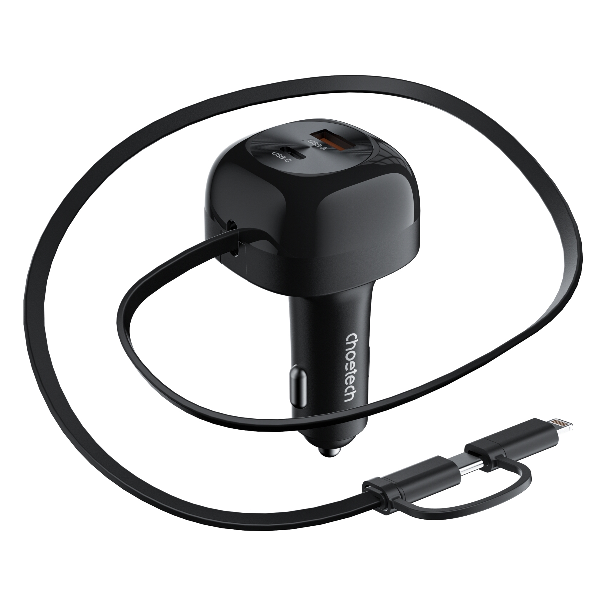 V28-ELECHOTC0036-202506190741-00 CHOETECH TC0036 PD45W USB-C+USB-A car charger with C+L Interface - Image 1