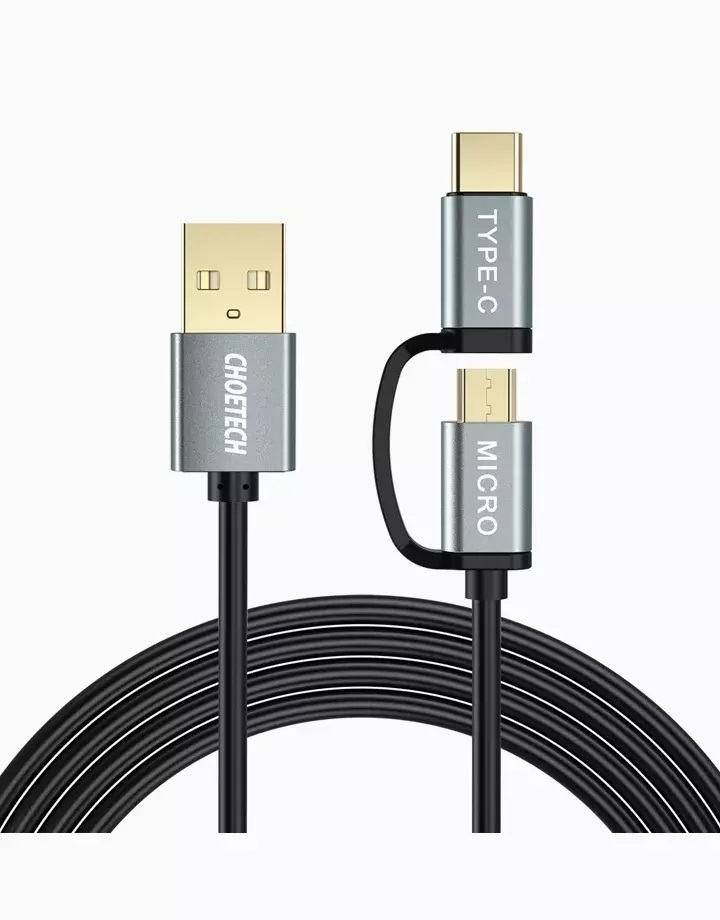 V28-ELECHOXAC0012102BK-elechoxac0012-2-00_1 CHOETECH XAC-0012-102BK 2-in-1 USB Type C+Micro USB Cable 1.2m Charge & Sync for Samsung Phones - Image 1