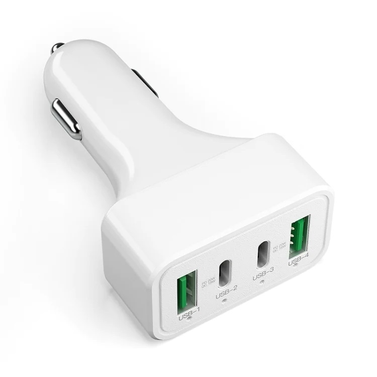 V28-ELEINTWLXK26-175003-00 4-Port Car Charger (2 Ports PD + 2 Ports QC3.0 ) White - Image 1