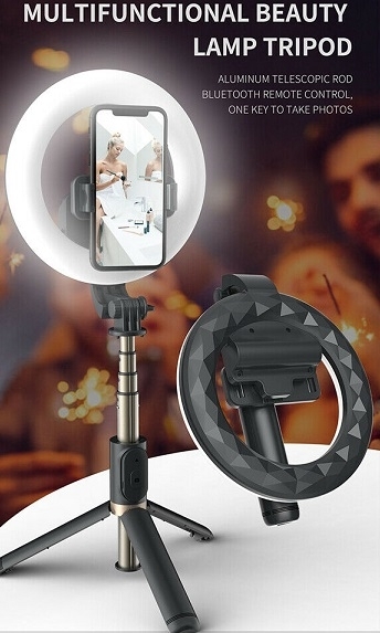 V28-MOBTEQQ07-01_12 TEQ Q07 Bluetooth Ring Light Selfie Stick + Tripod stand - Image 1