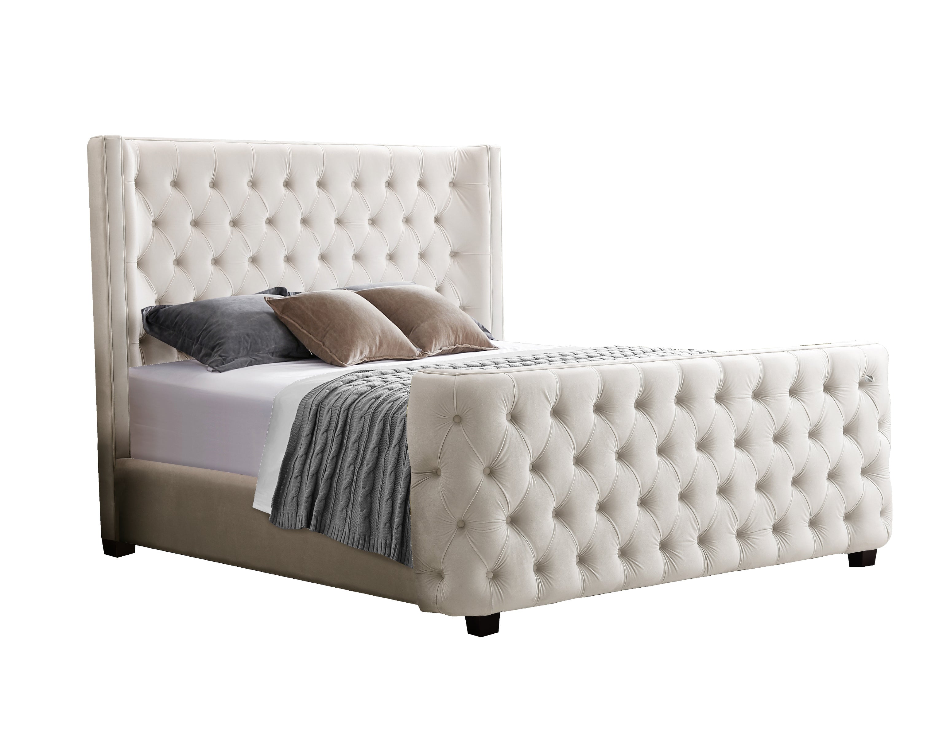V292-BED-MILAN-CREAM-QUEEN-159737-00 Milan Cream Velvet Tufted Headboard and End board Bed Frame - Queen - Image 1