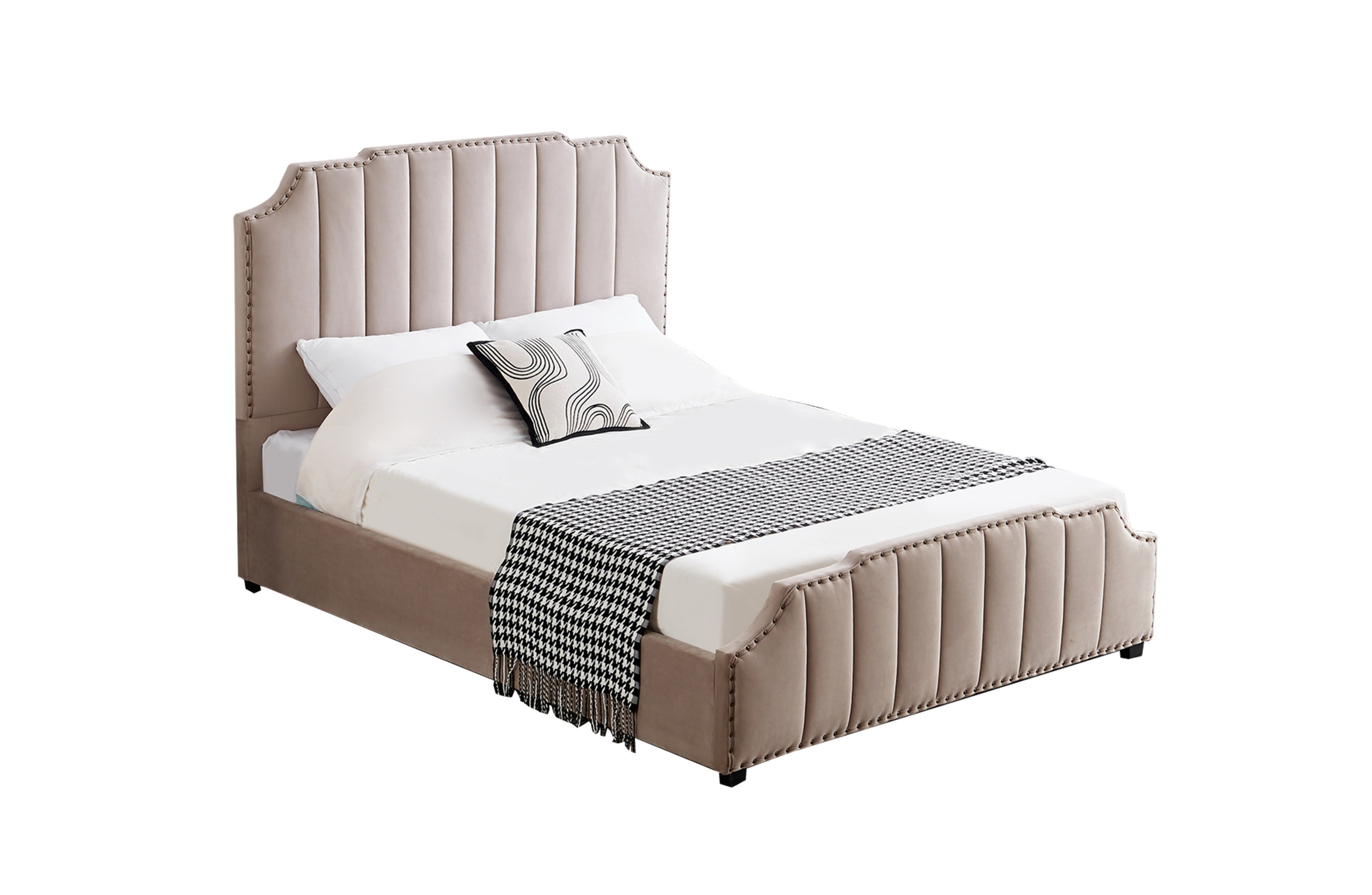 V292-BED-SANTOSA-KING-CHAMPAGNE-202509081257-00 Santosa Champagne Velvet Bed - King - Image 1