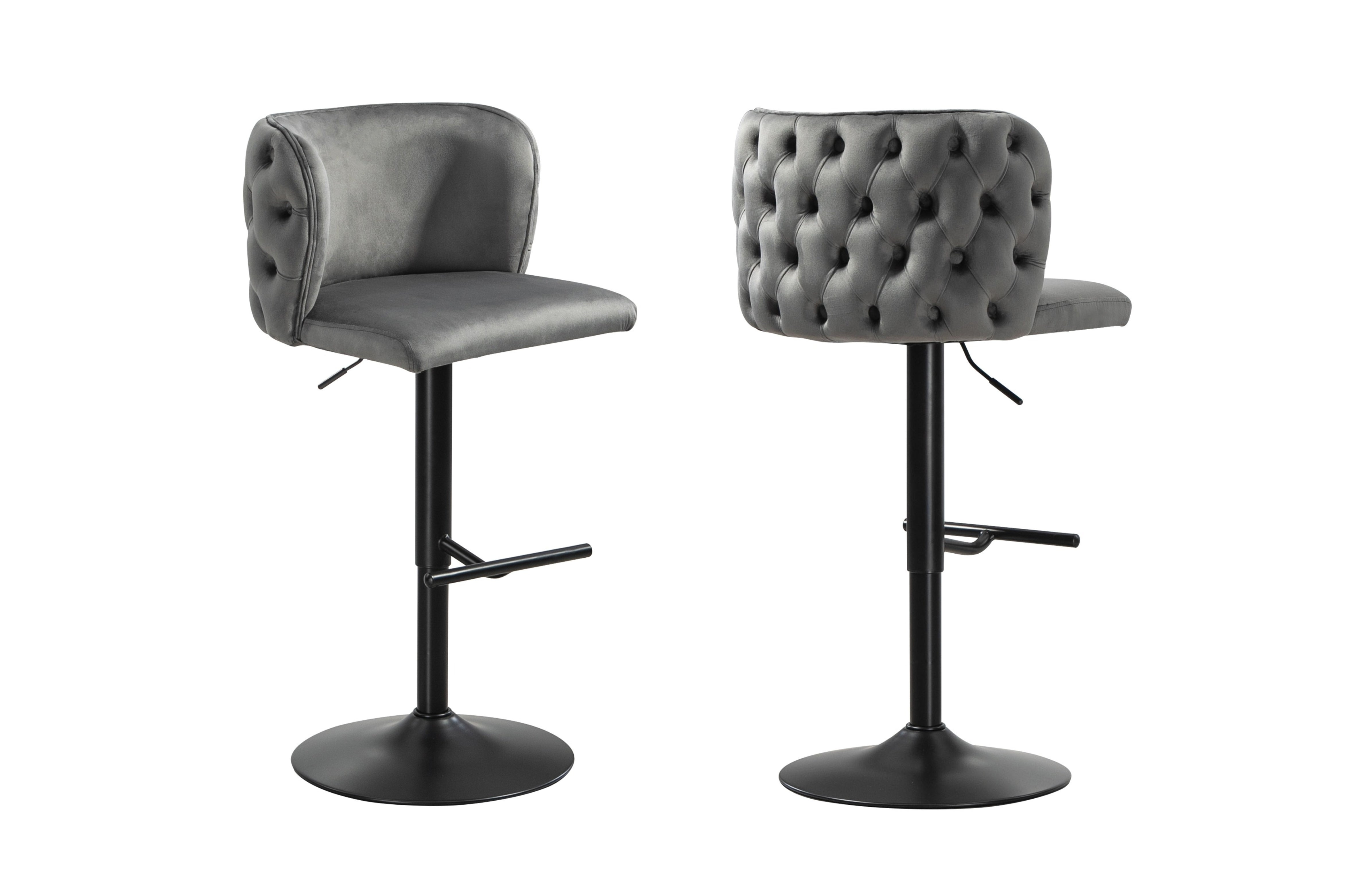 V292-BS-LARA-DGREYSEAT-BLACKSTAND-SO2-202509031705-00 Lara Tufted Height Adjustable Swivel Bar Stools with Footrest - Dark Grey - Image 1