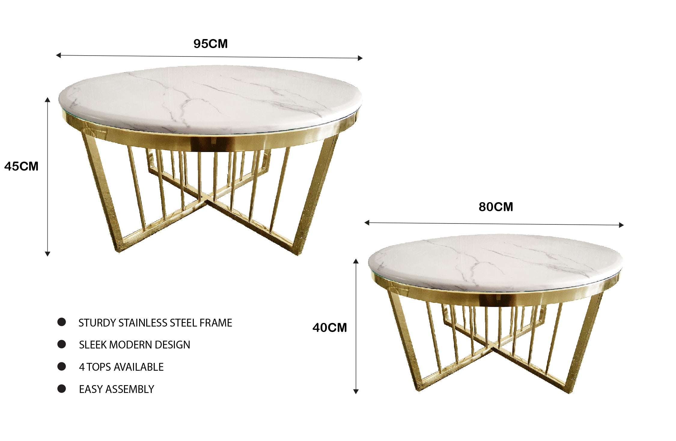 V292-CT-SER-80-GOLDBASE-WHITEMARBLE-156284-00 Salina Coffee Table 80cm Gold Base - White Marble - Image 1