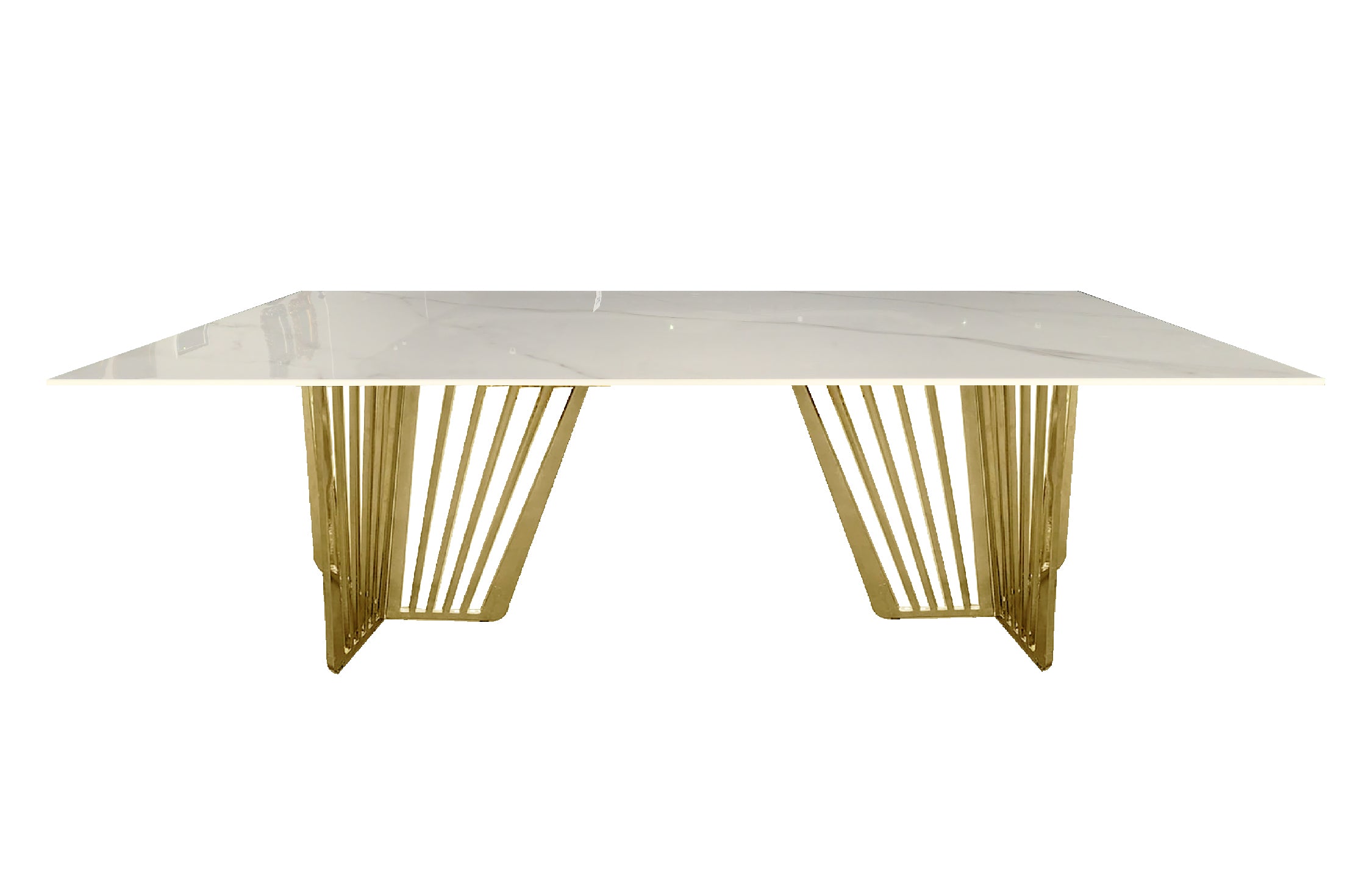 V292-DT-SER-GOLDBASE-MARBLETOP-155393-00 Salina Gold Dining Table -100cm x 200cm - Image 1