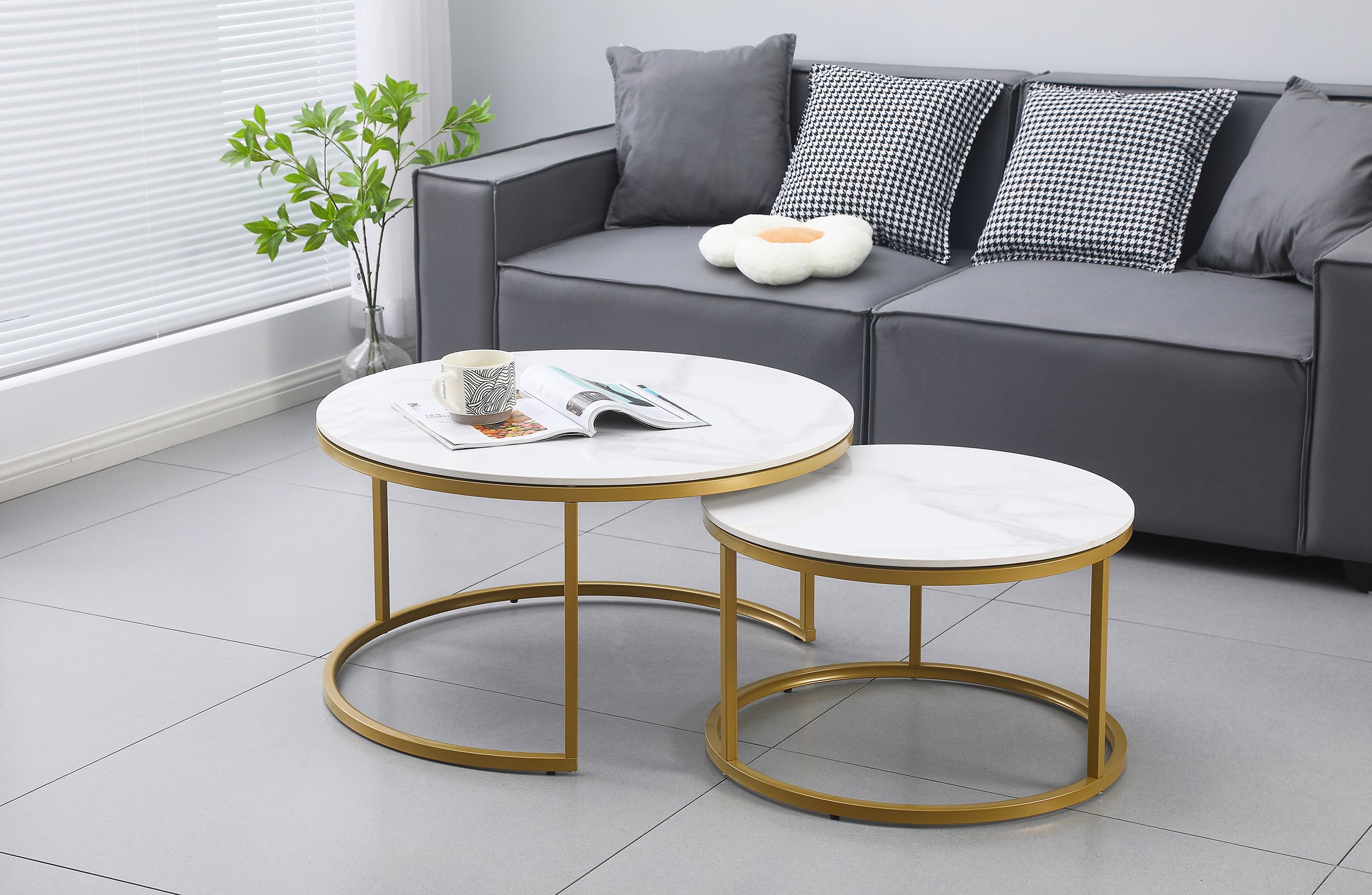 V292-NEST-WHT009-52048-00 Nesting Style Coffee Table - White on Champagne Gold - 80cm/60cm - Image 1